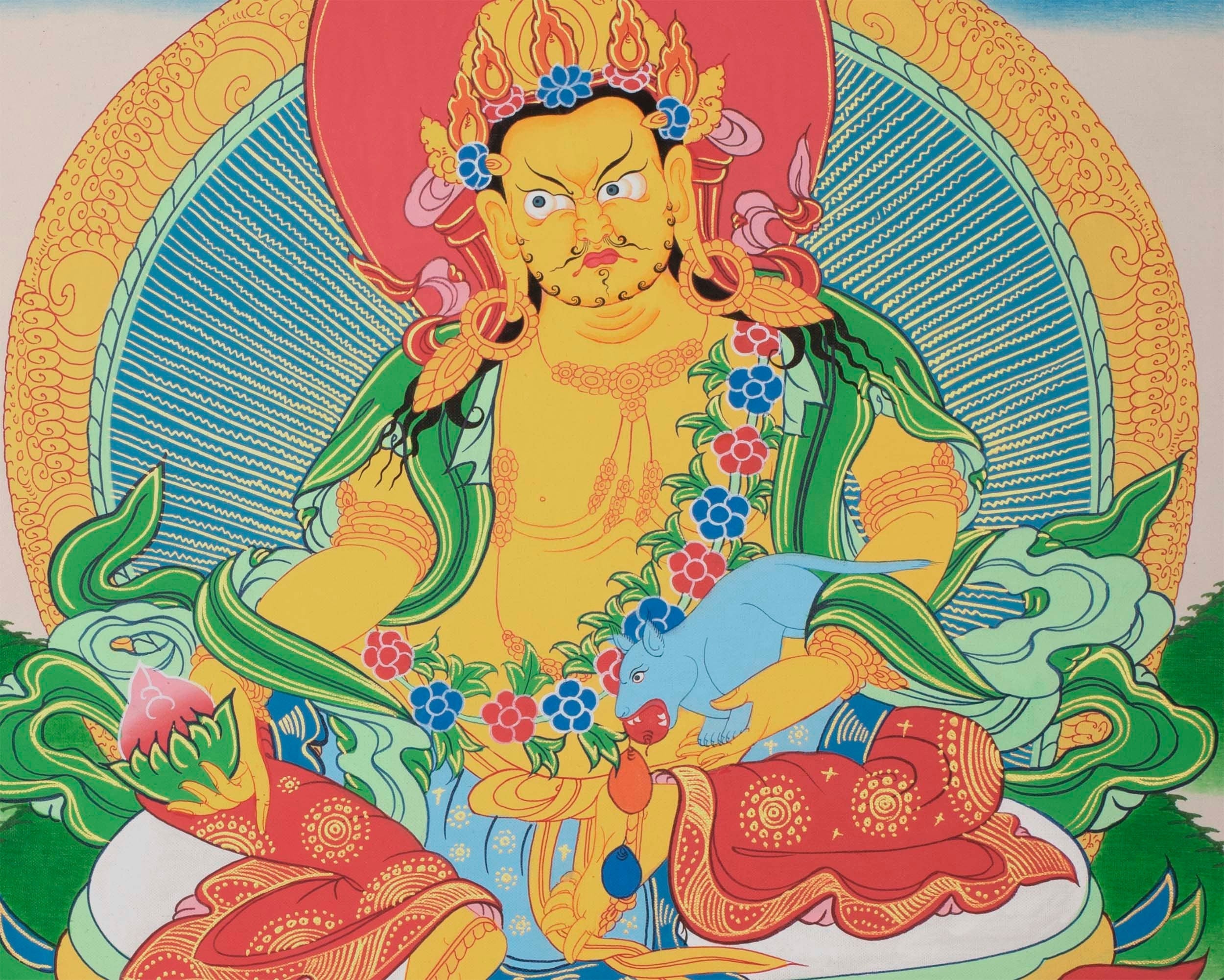 Tibetan Kubera Thangka | Dzambala Thangka Art | Original Hand Painted Wall Decor