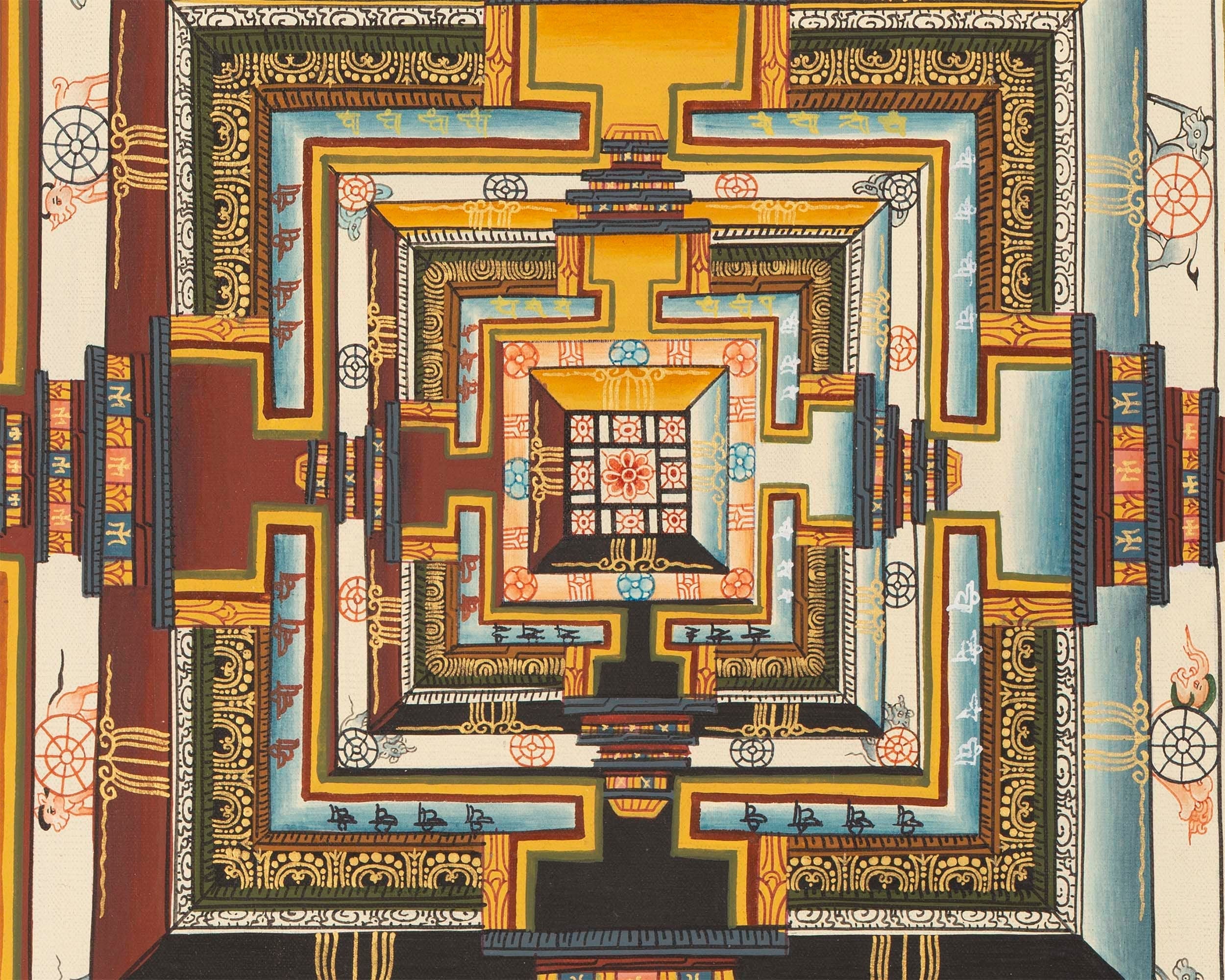 Green Kalachakra Mandala Thangka | Tibetan Buddhist Artwork | Wall Hanging Decoration