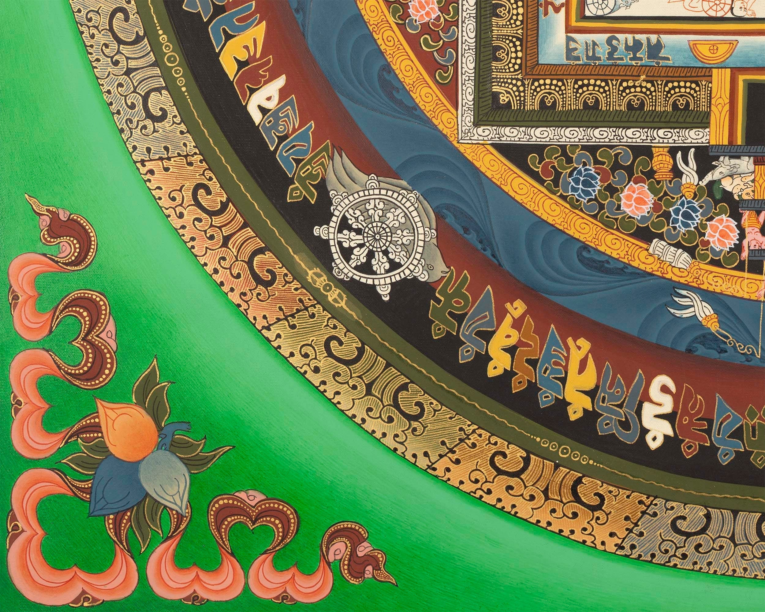 Green Kalachakra Mandala Thangka | Tibetan Buddhist Artwork | Wall Hanging Decoration