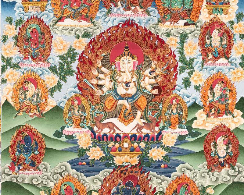 Ganesh Painting | Paubha Art Hand Painted Thangka | Tibetan Religious Art