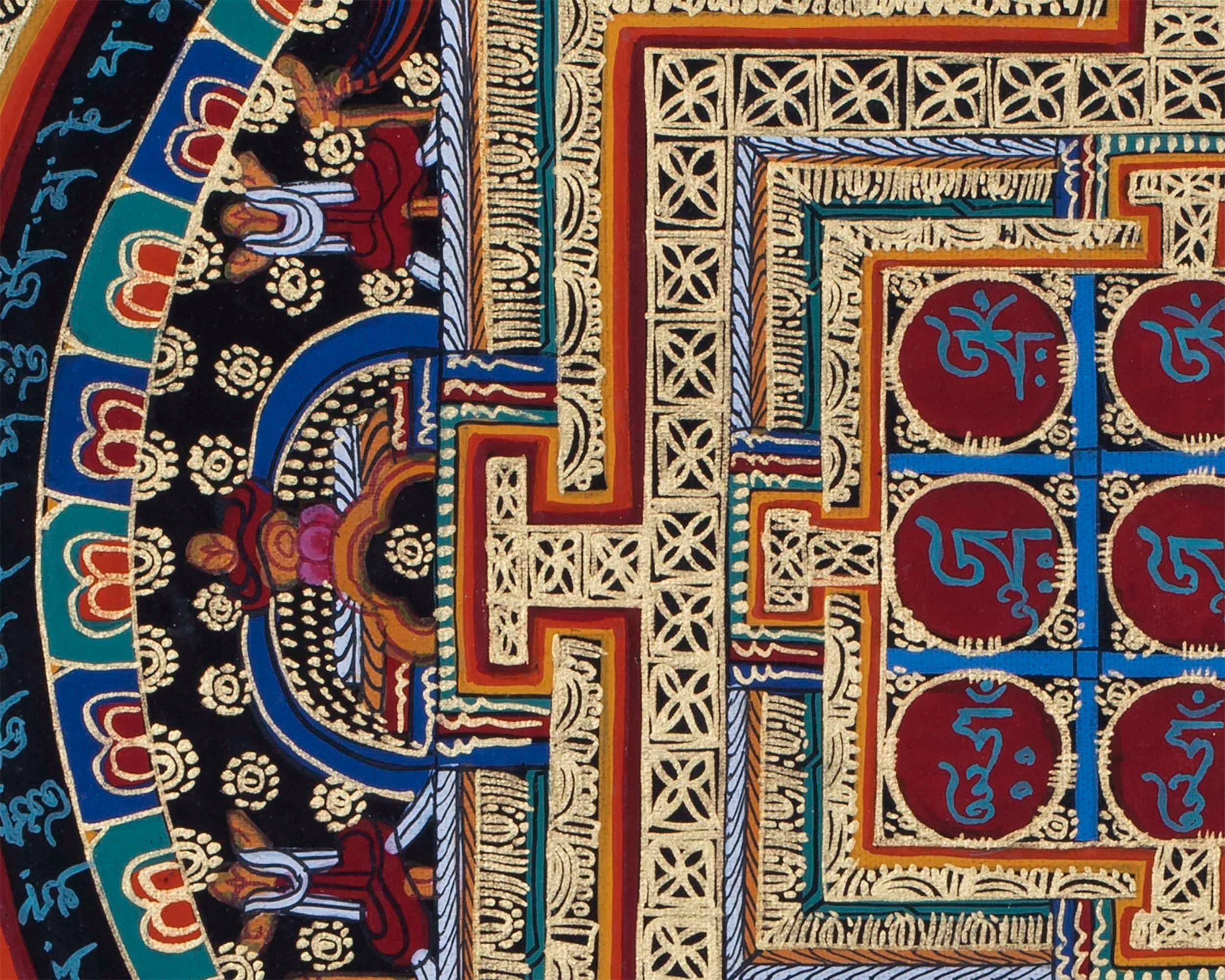 Om Mani Padme Hum Mandala Thangka | Sacred Thangka Painting for Meditation | Tibetan Wall Decoration Painting | Good Luck Art