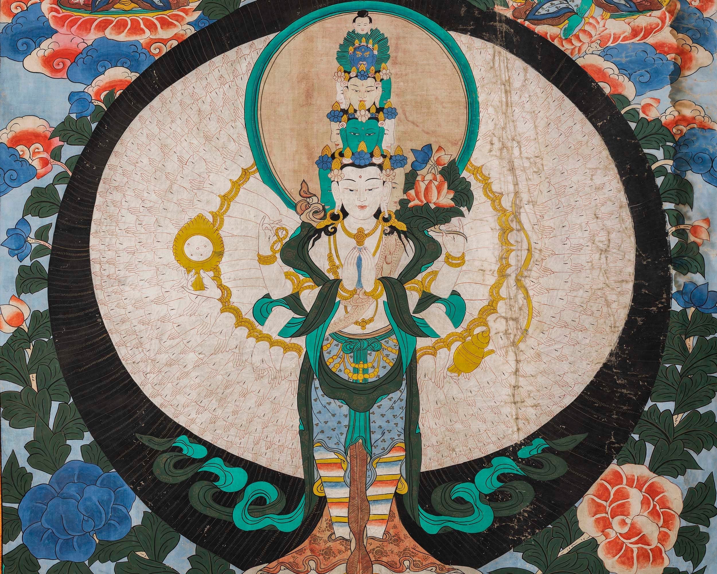 1000 Armed Avalokiteshvara | Old Antique Meditation Canvas Art