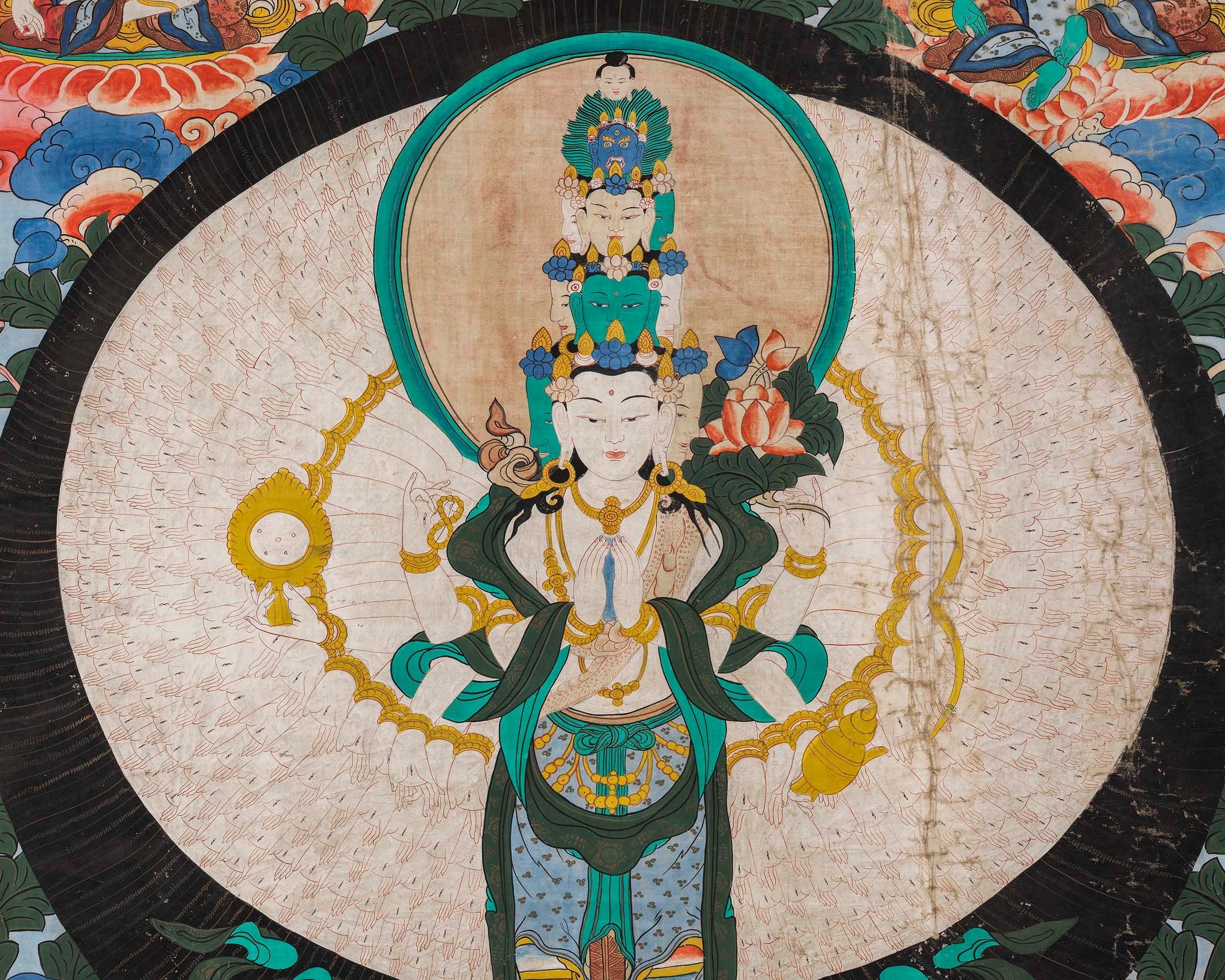 1000 Armed Avalokiteshvara | Old Antique Meditation Canvas Art