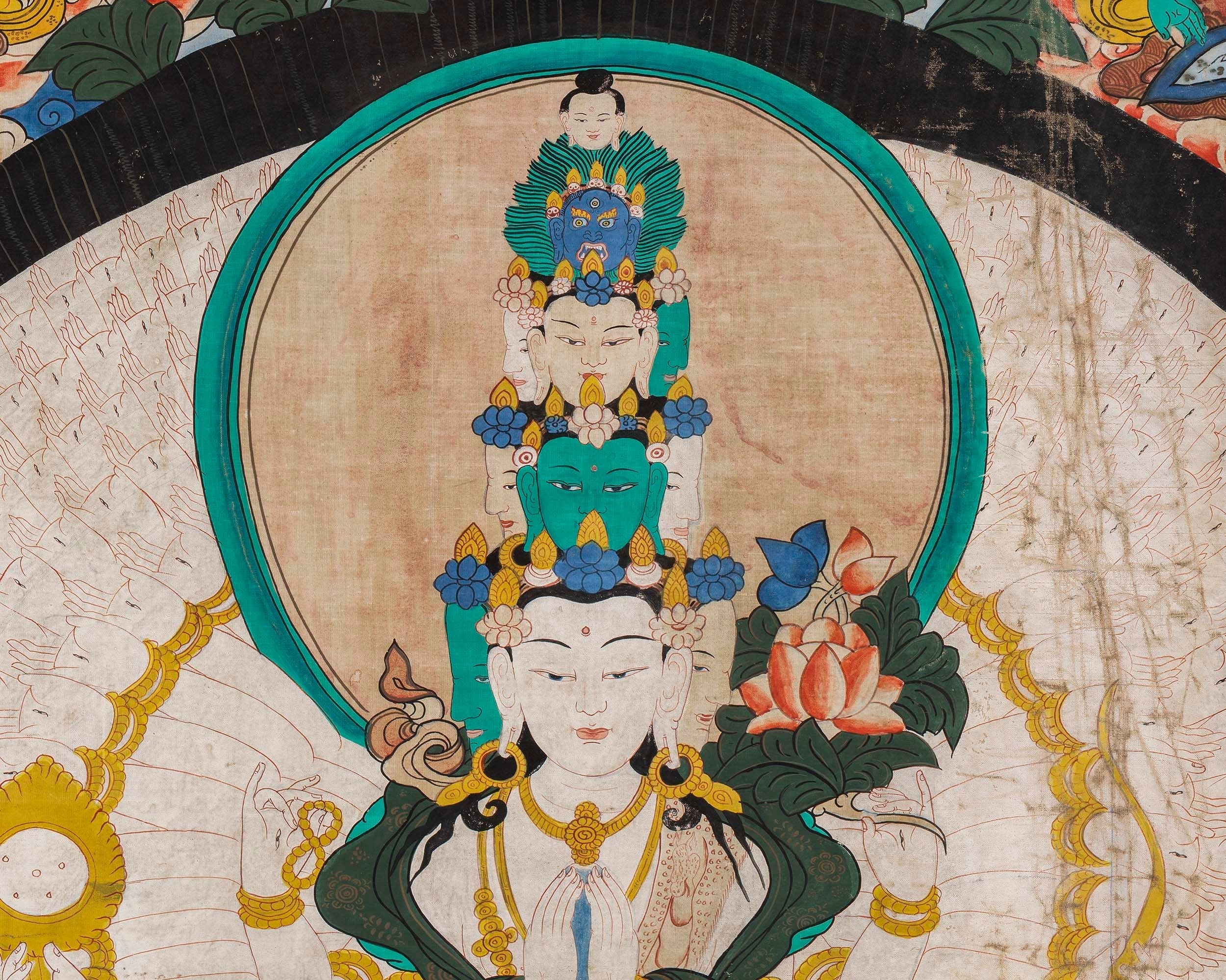 1000 Armed Avalokiteshvara | Old Antique Meditation Canvas Art