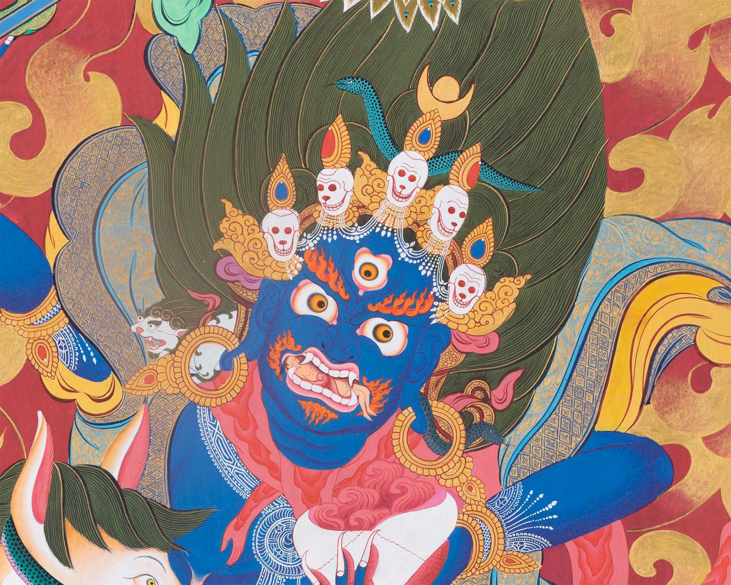 Palden Lhamo Original Hand-Painted Buddhist Thangka | Wall Decoration Painting