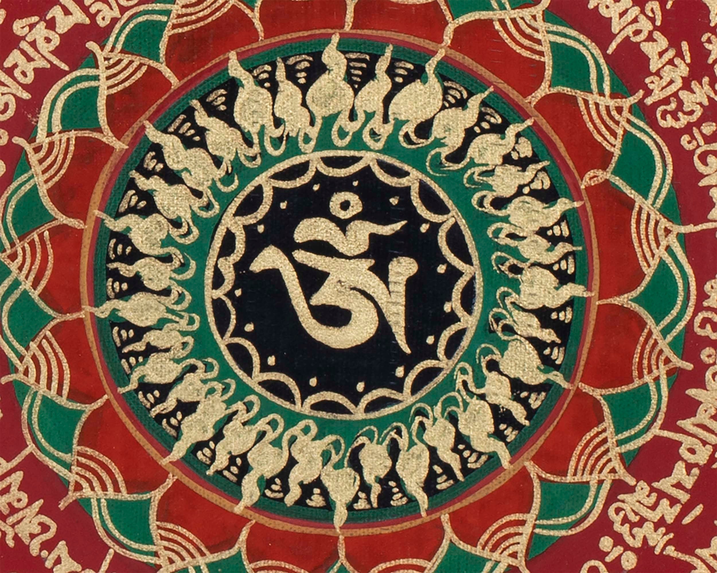 Universal Om Mantra Mandala Thangka | Traditional Buddhist Handpainted Art | Wall Decors