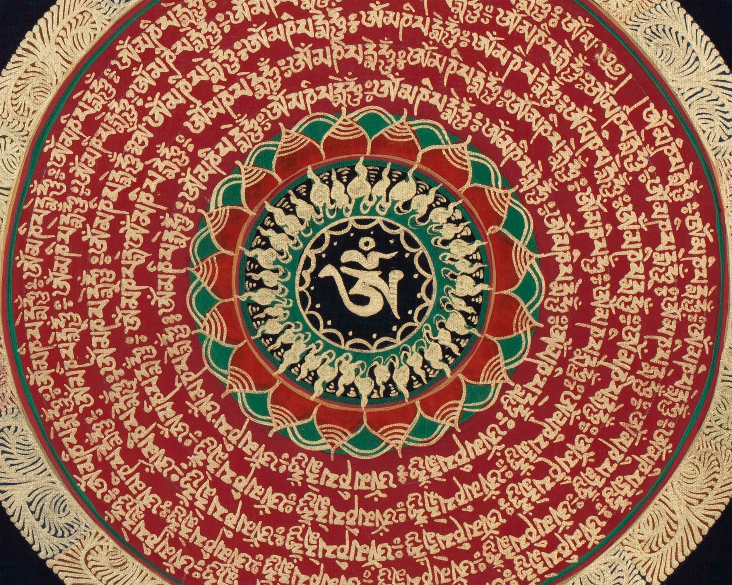 Universal Om Mantra Mandala Thangka | Traditional Buddhist Handpainted Art | Wall Decors