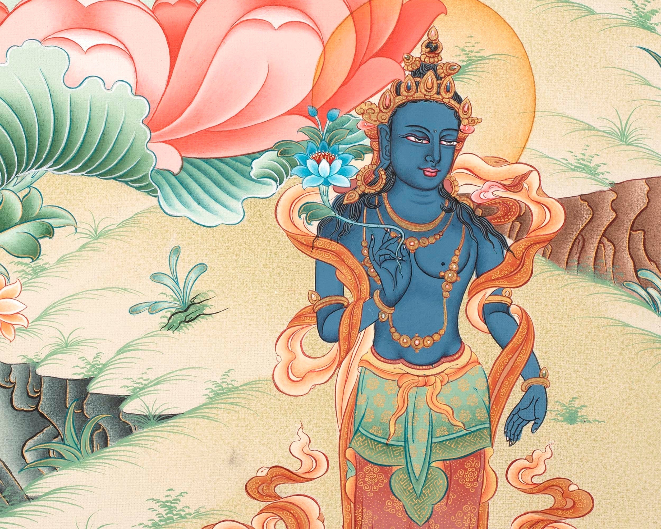 Tibetan Manjushree Thangka | Bodhisattva of Wisdom and Power | Wall Hanging Decors
