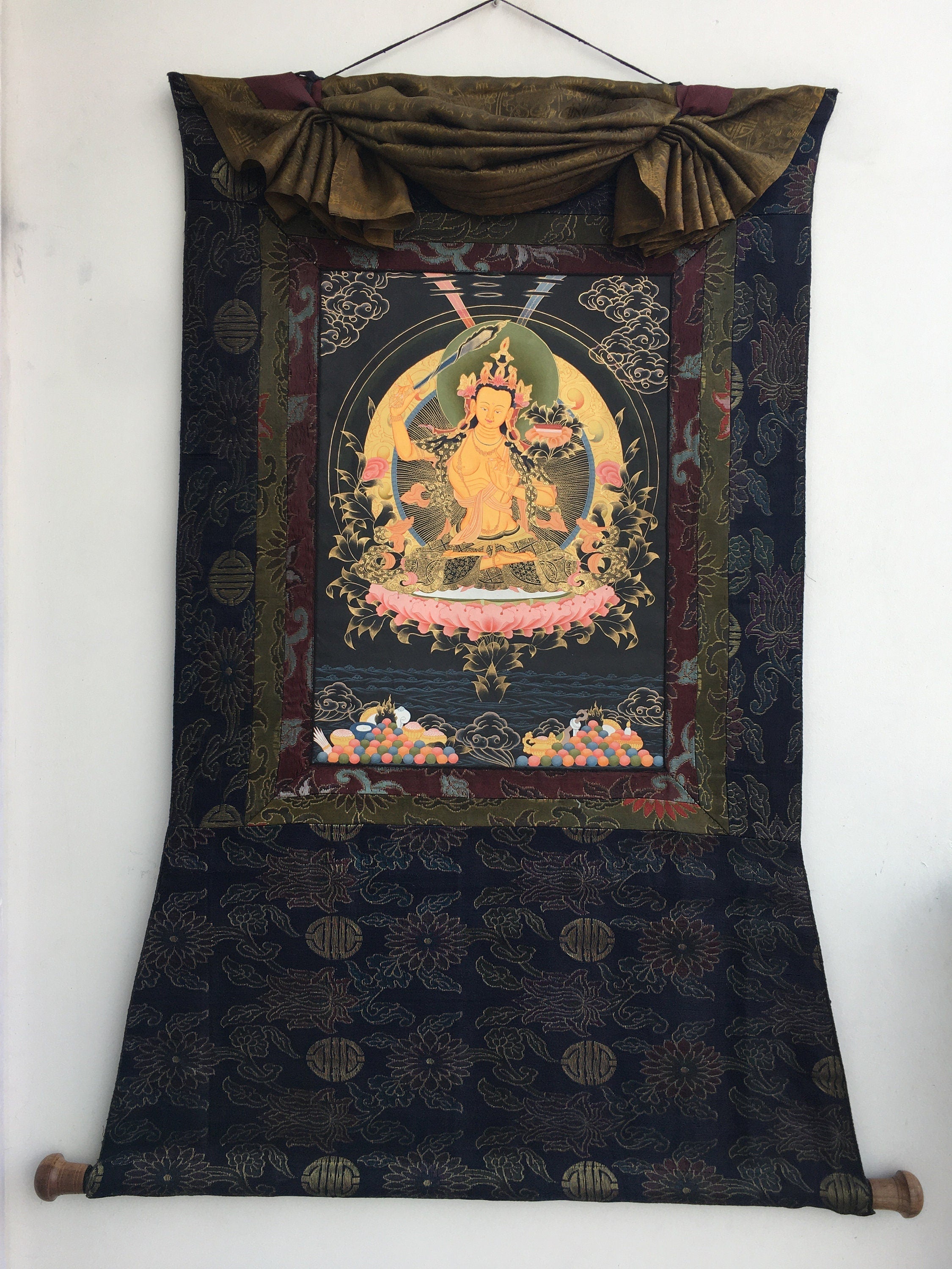 Bodhisattva Manjushri Thangka | Cotton Canvas Art for Meditation and wall hanging