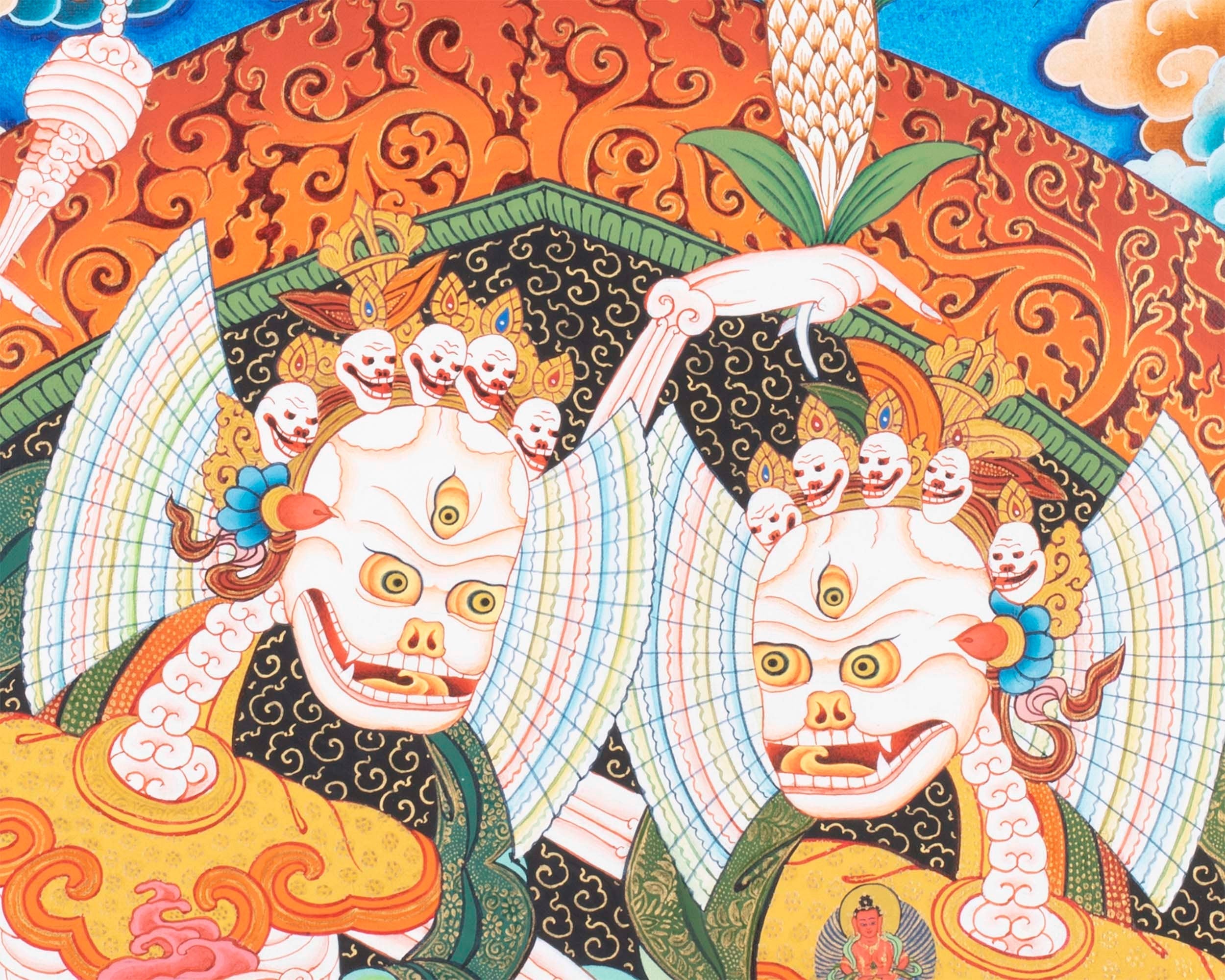 Chitipati Mahakala Thangka | Religious Handpainted Art | Wall Hanging Decors