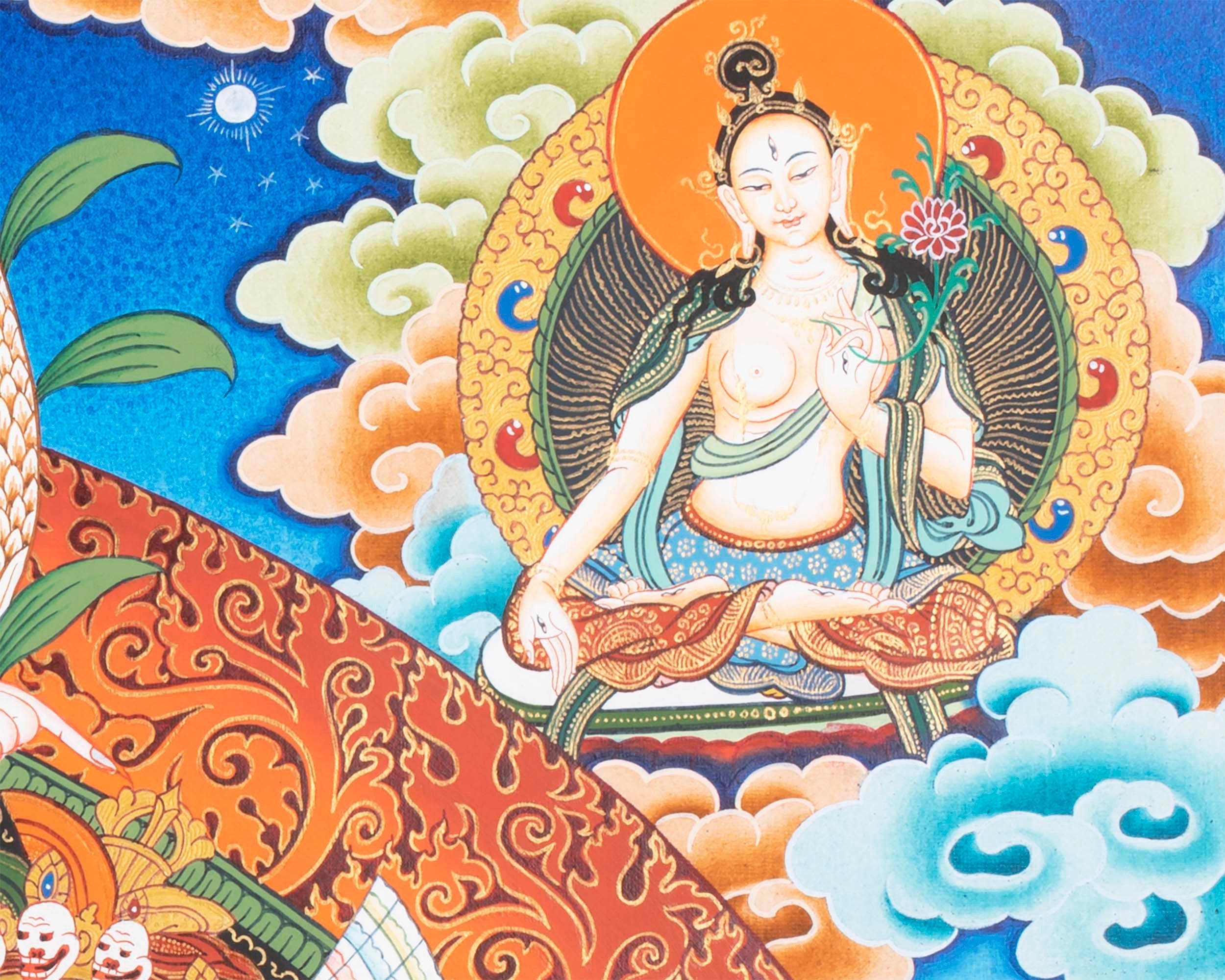 Chitipati Mahakala Thangka | Religious Handpainted Art | Wall Hanging Decors