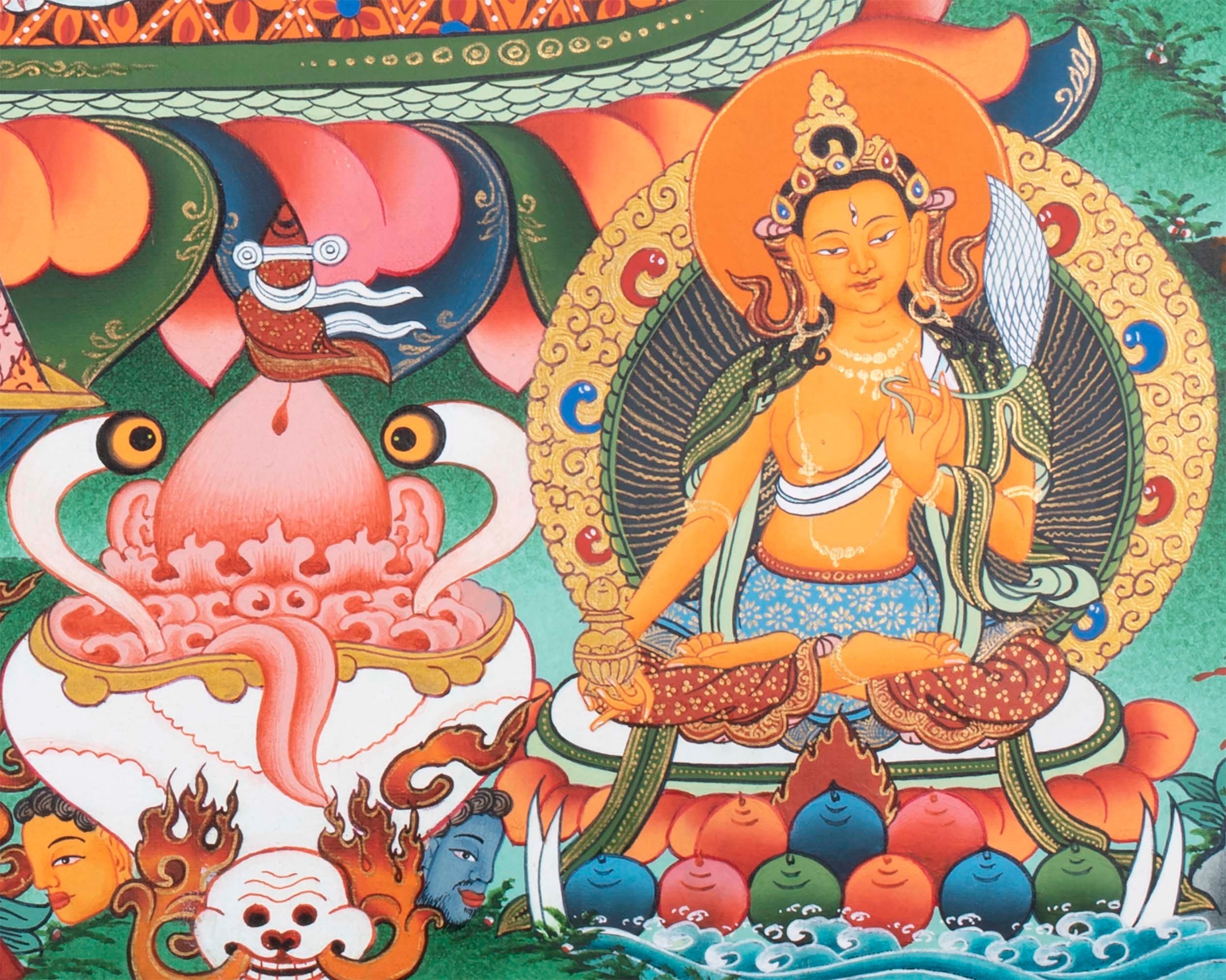 Chitipati Mahakala Thangka | Religious Handpainted Art | Wall Hanging Decors