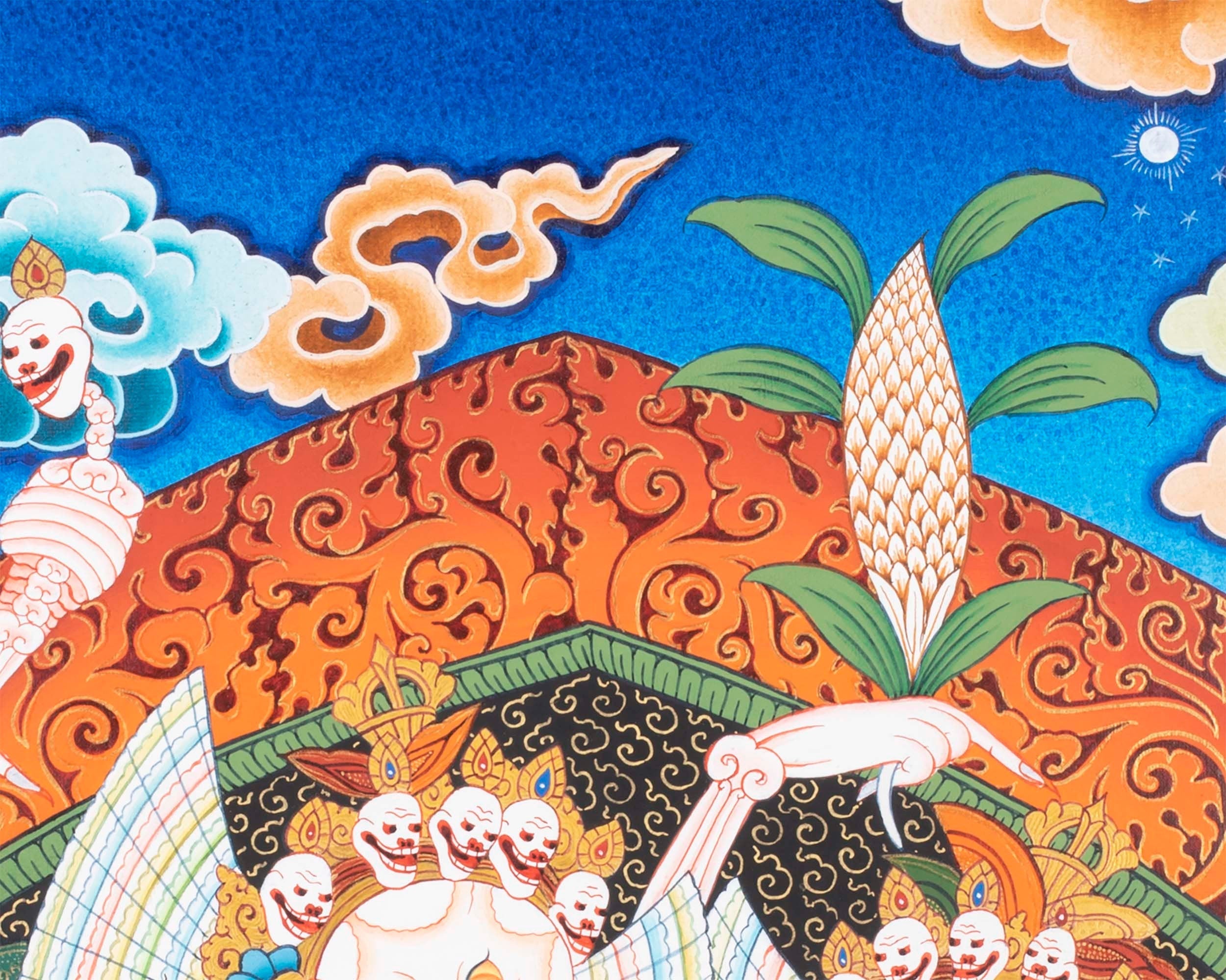 Chitipati Mahakala Thangka | Religious Handpainted Art | Wall Hanging Decors