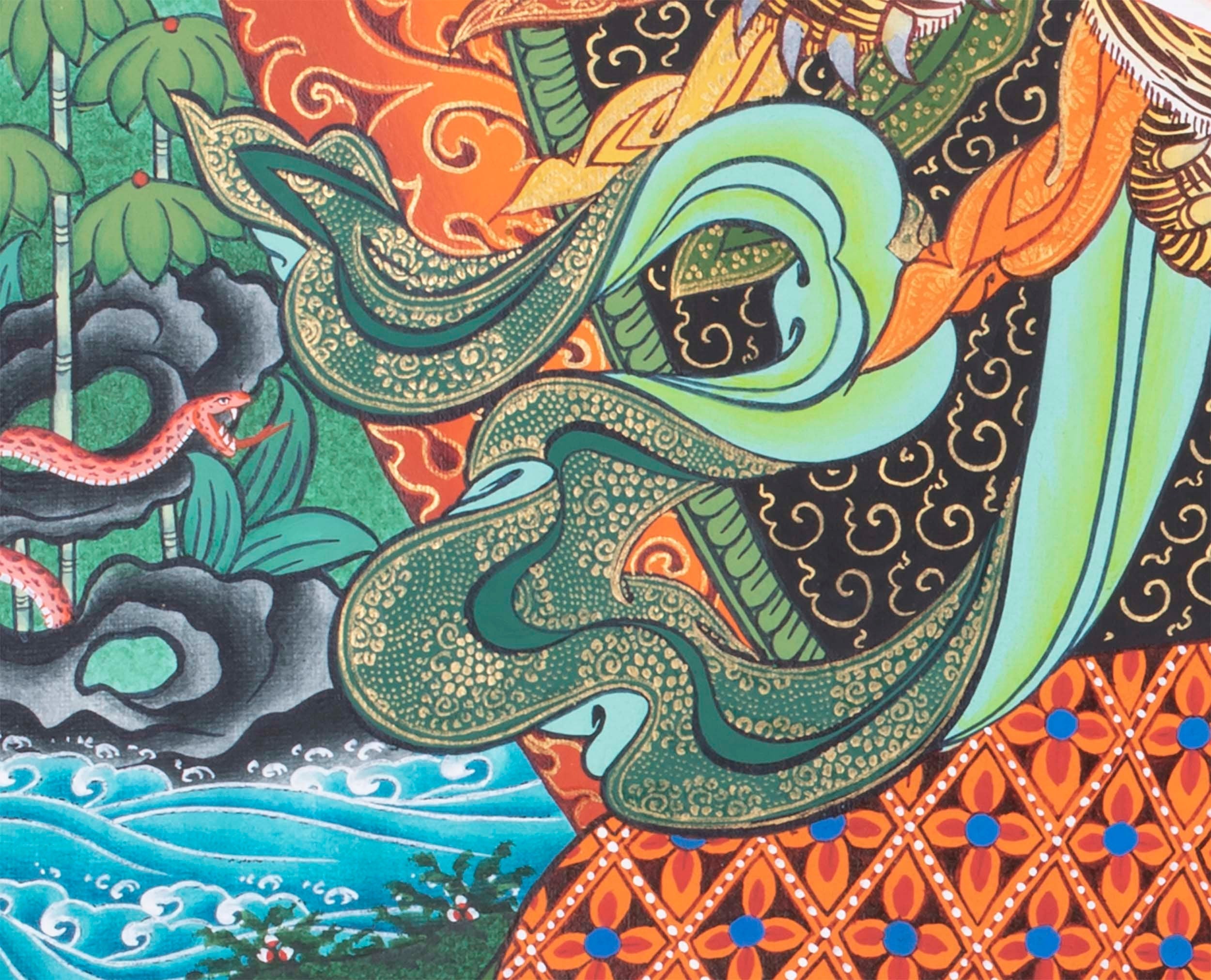 Chitipati Mahakala Thangka | Religious Handpainted Art | Wall Hanging Decors