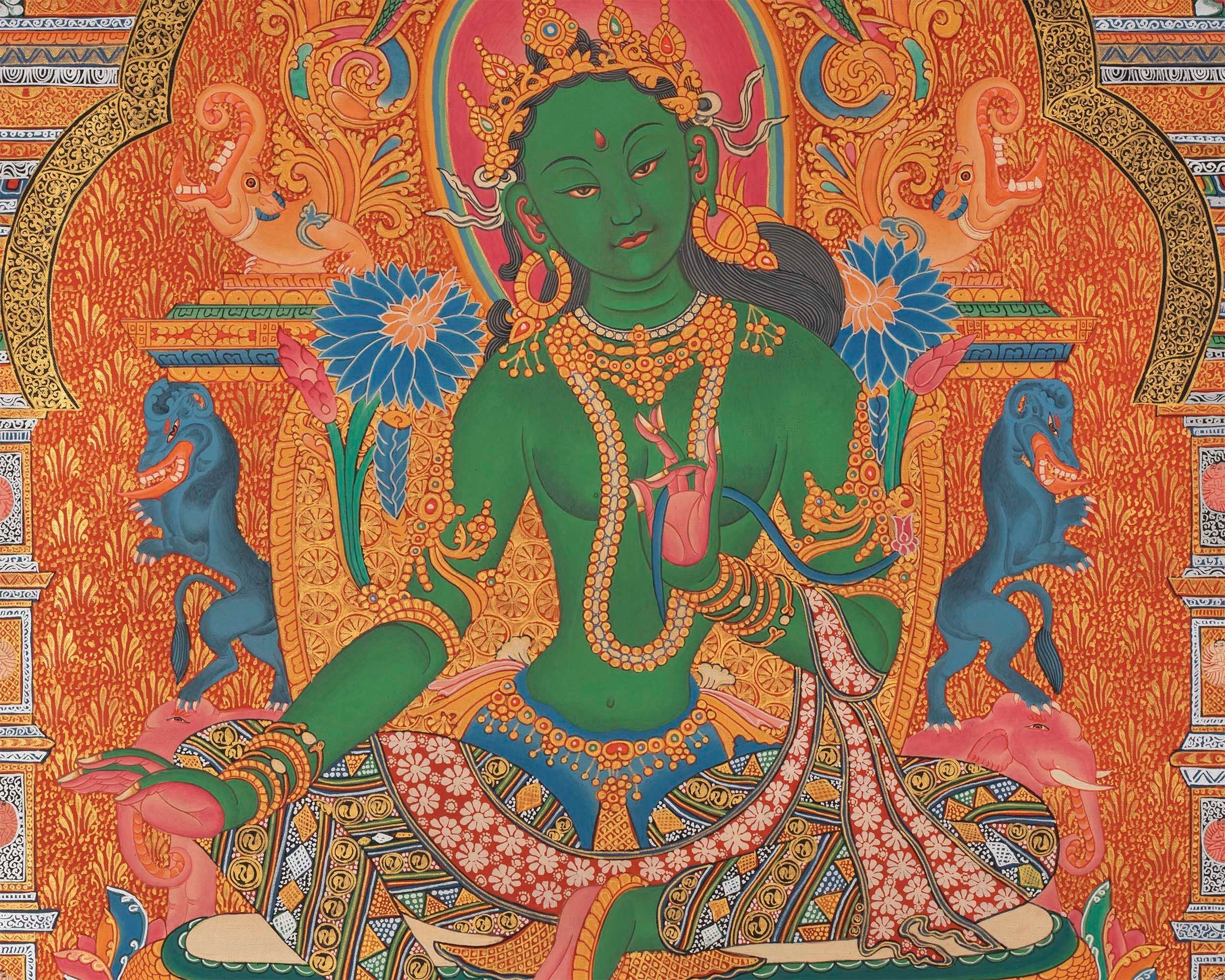 Green Tara Thangka | Wall Art | Religious Home Decor Ideas