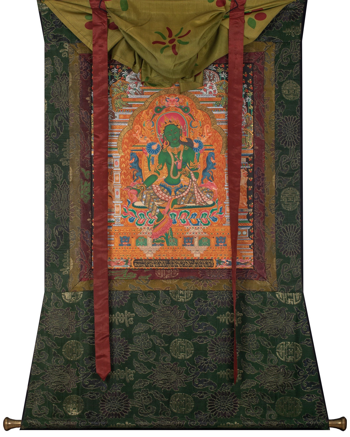 Green Tara Thangka | Wall Art | Religious Home Decor Ideas