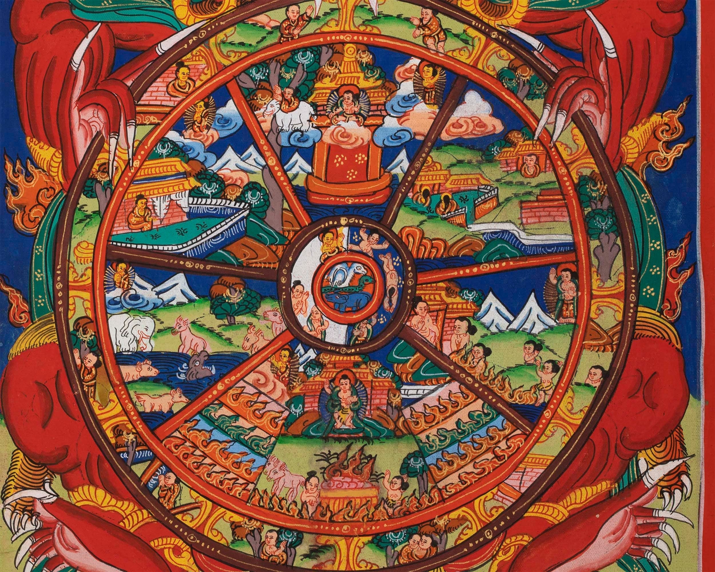 Original Hand Painted Wheel of Life Thangka | Wall Hanging Decoration for Positivity | Tibetan Thangka Art Painting for Yoga And Meditation