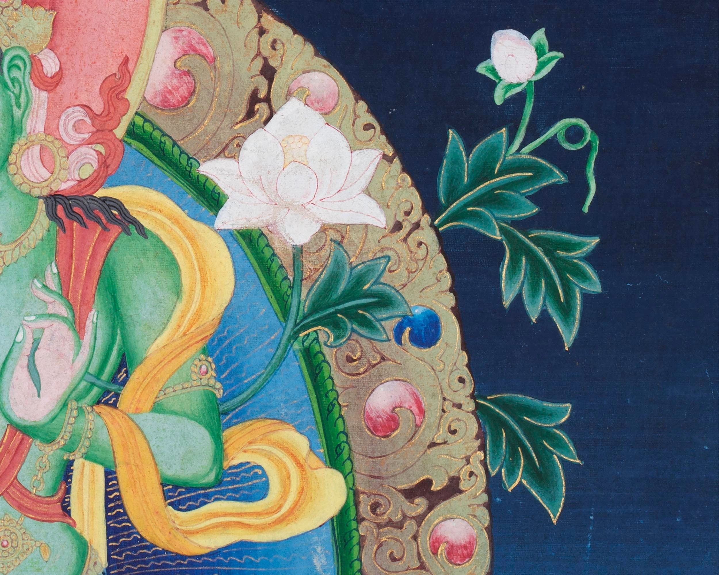 Vintage Green Tara Thangka | Cotton Canvas Spiritual Art