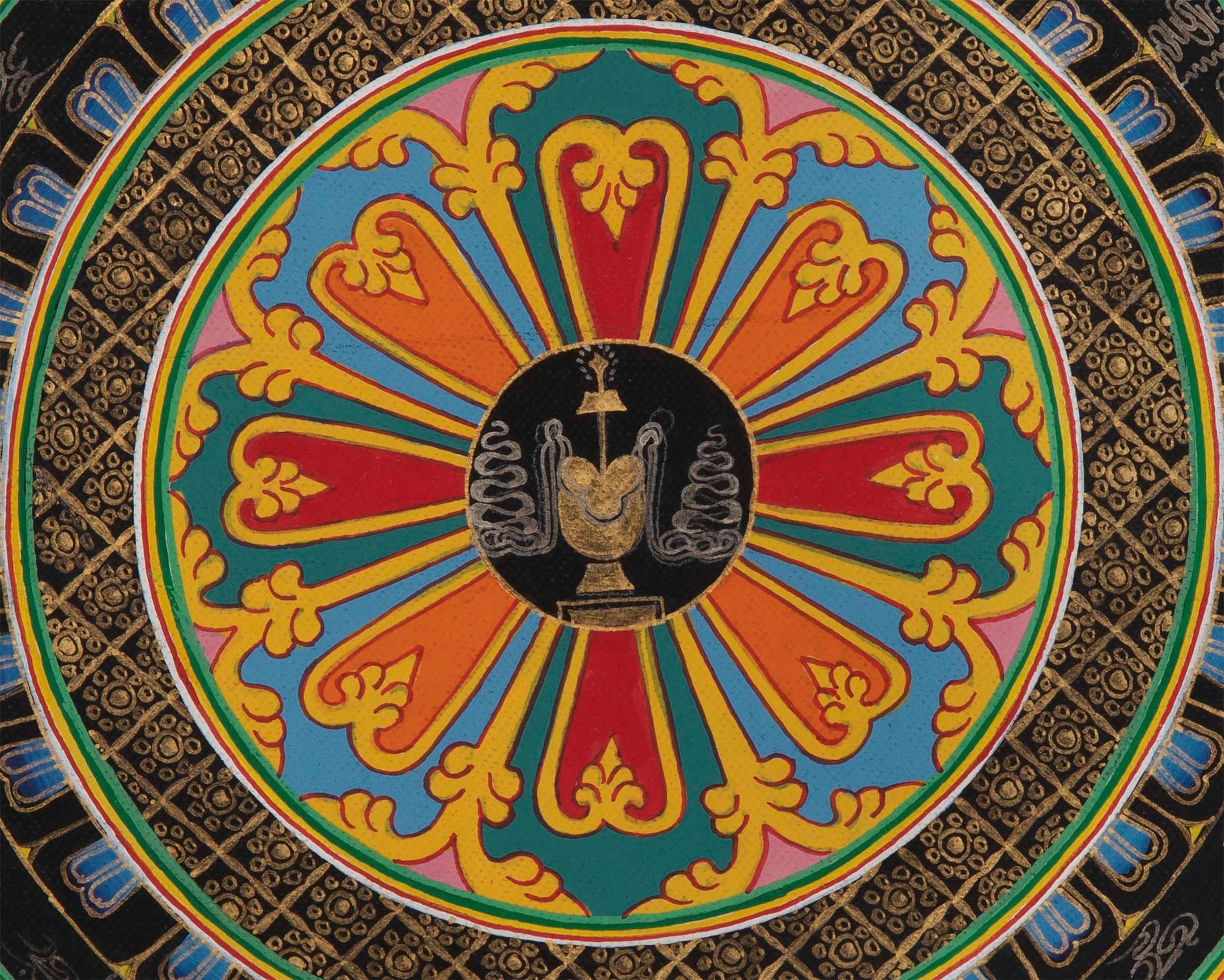 Auspicious Symbols Gold Mandala | Tibetan Wall Decoration Painting