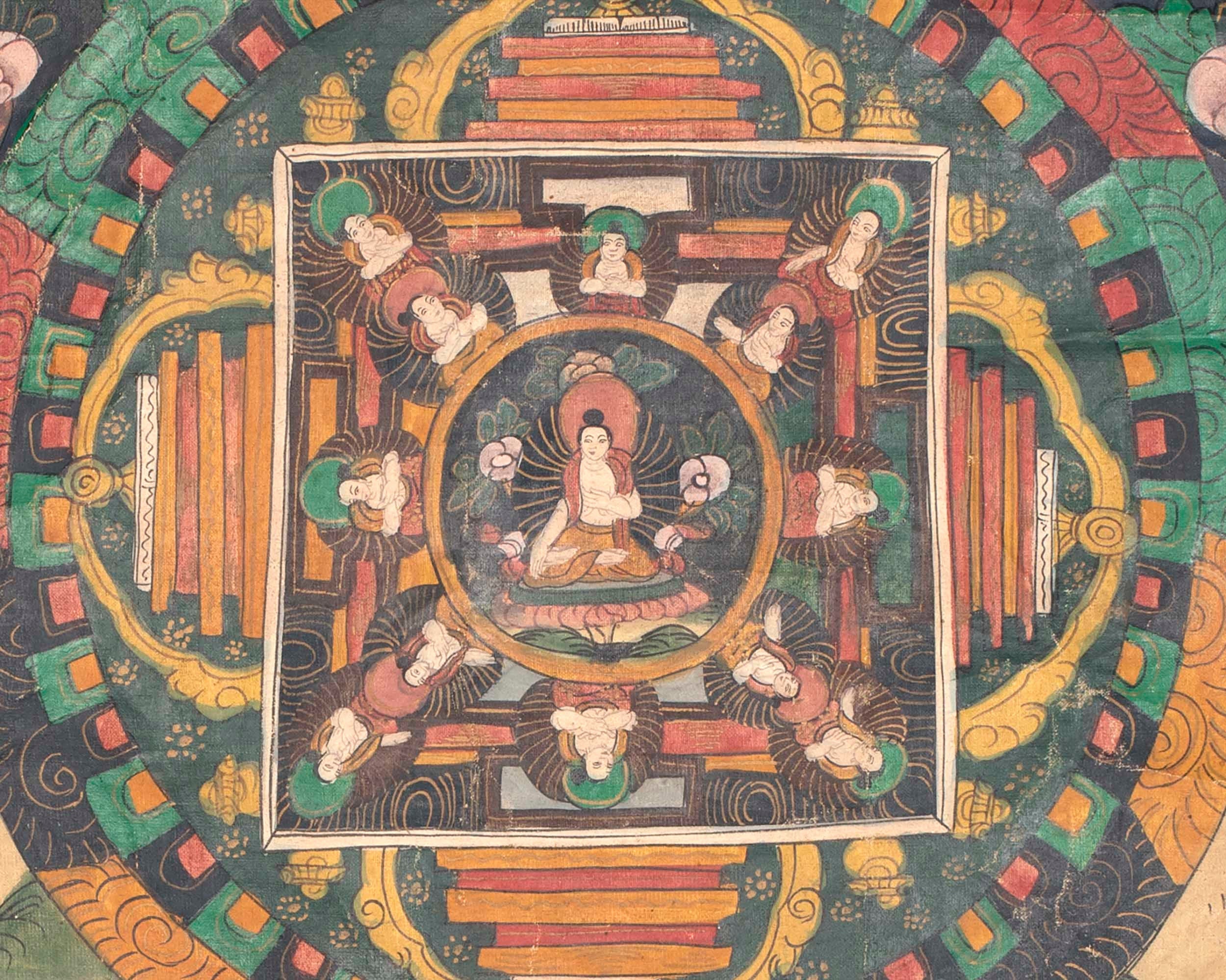 Vintage Buddha Mandala | Meditation Canvas Art Buddhist Thangka