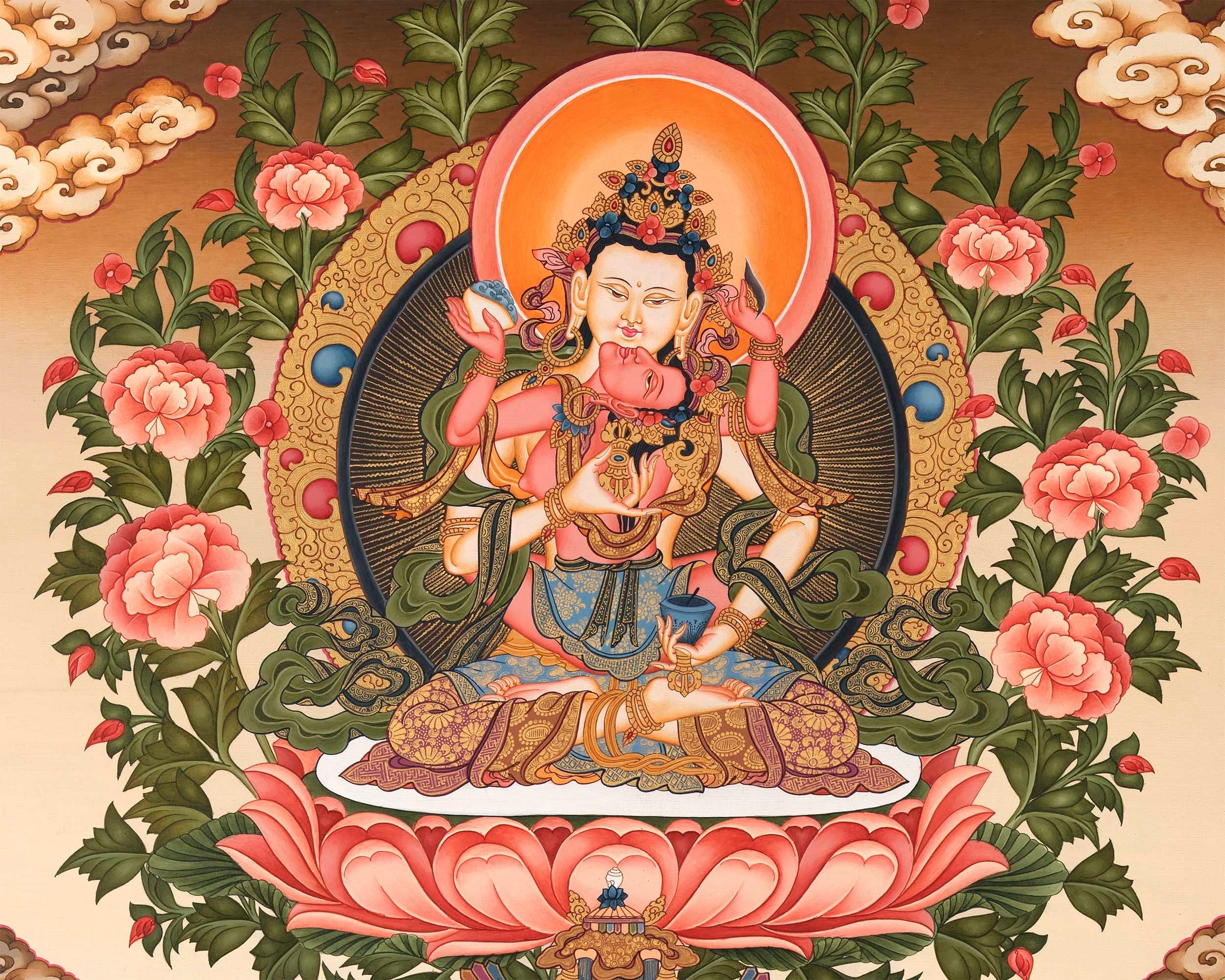 Traditional Vajrasattva Shakti Thangka | Wall hanging Decoration | Religious Art