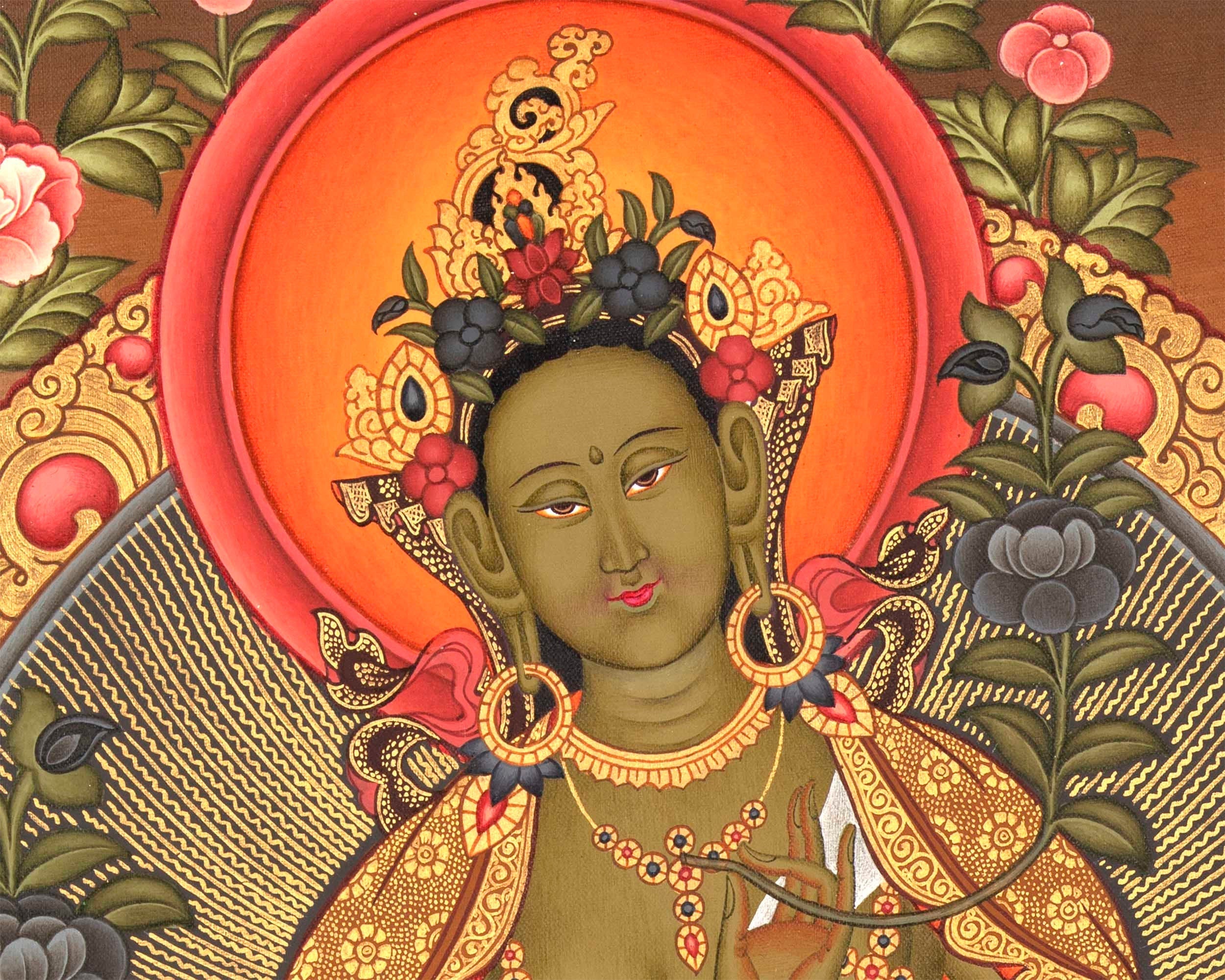 Green Tara Mother Goddess Thangka Painting | Spiritual Meditation Canvas Art