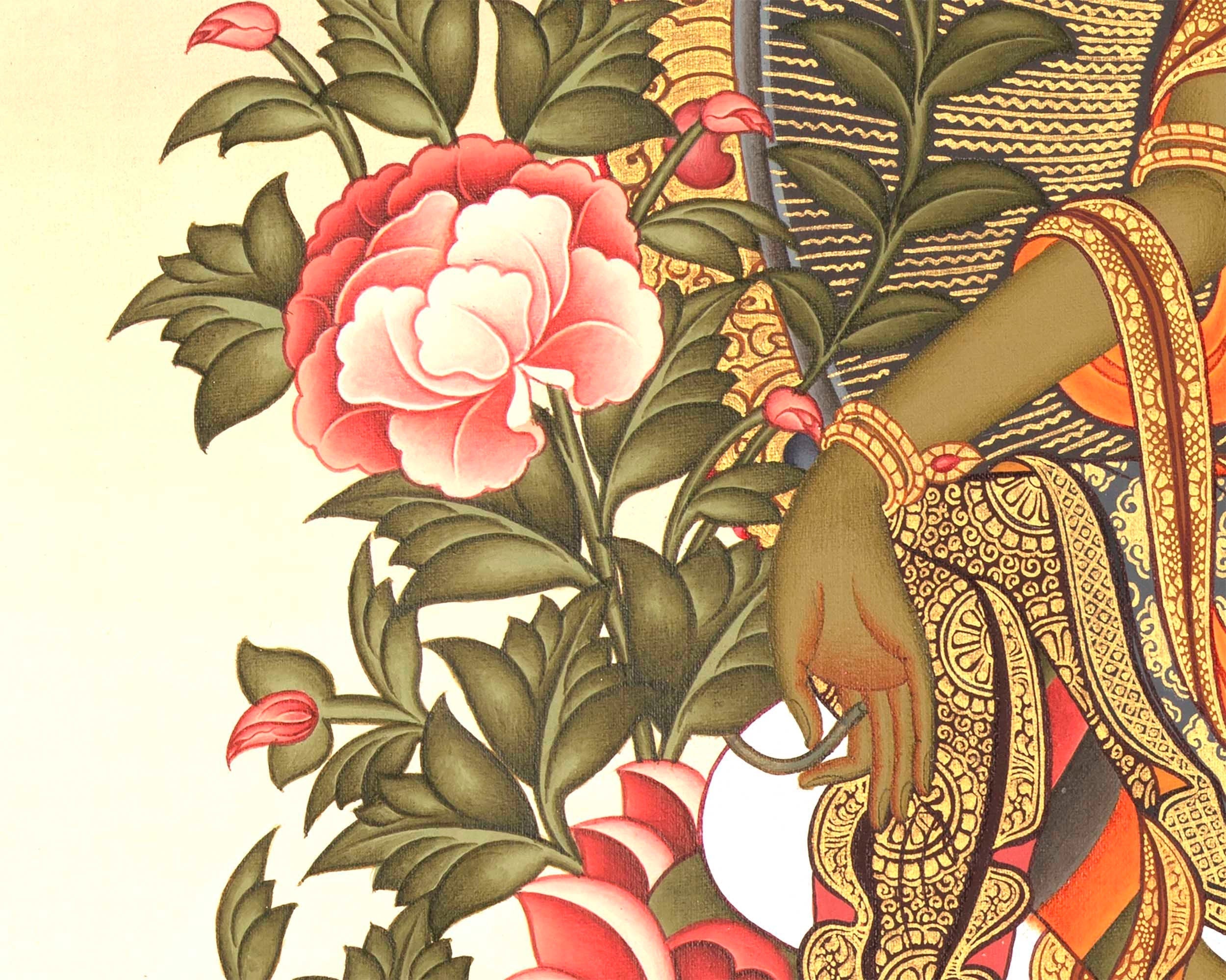 Green Tara Mother Goddess Thangka Painting | Spiritual Meditation Canvas Art