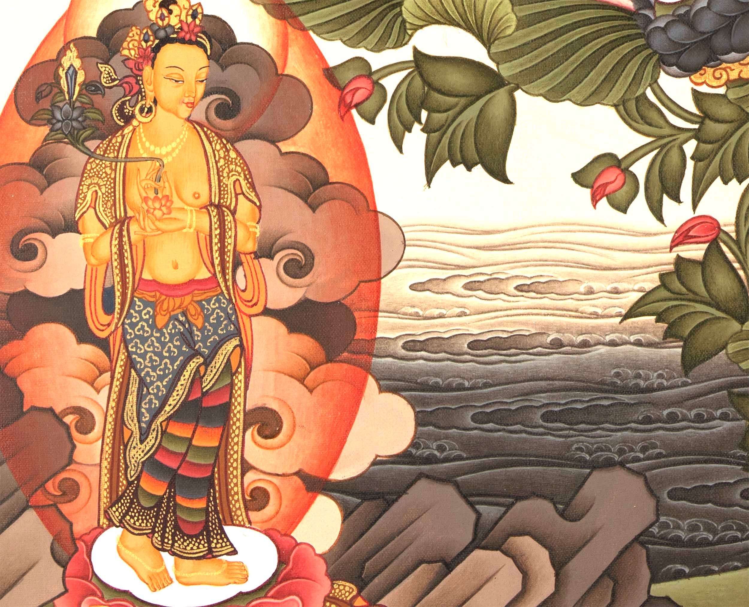 Green Tara Mother Goddess Thangka Painting | Spiritual Meditation Canvas Art