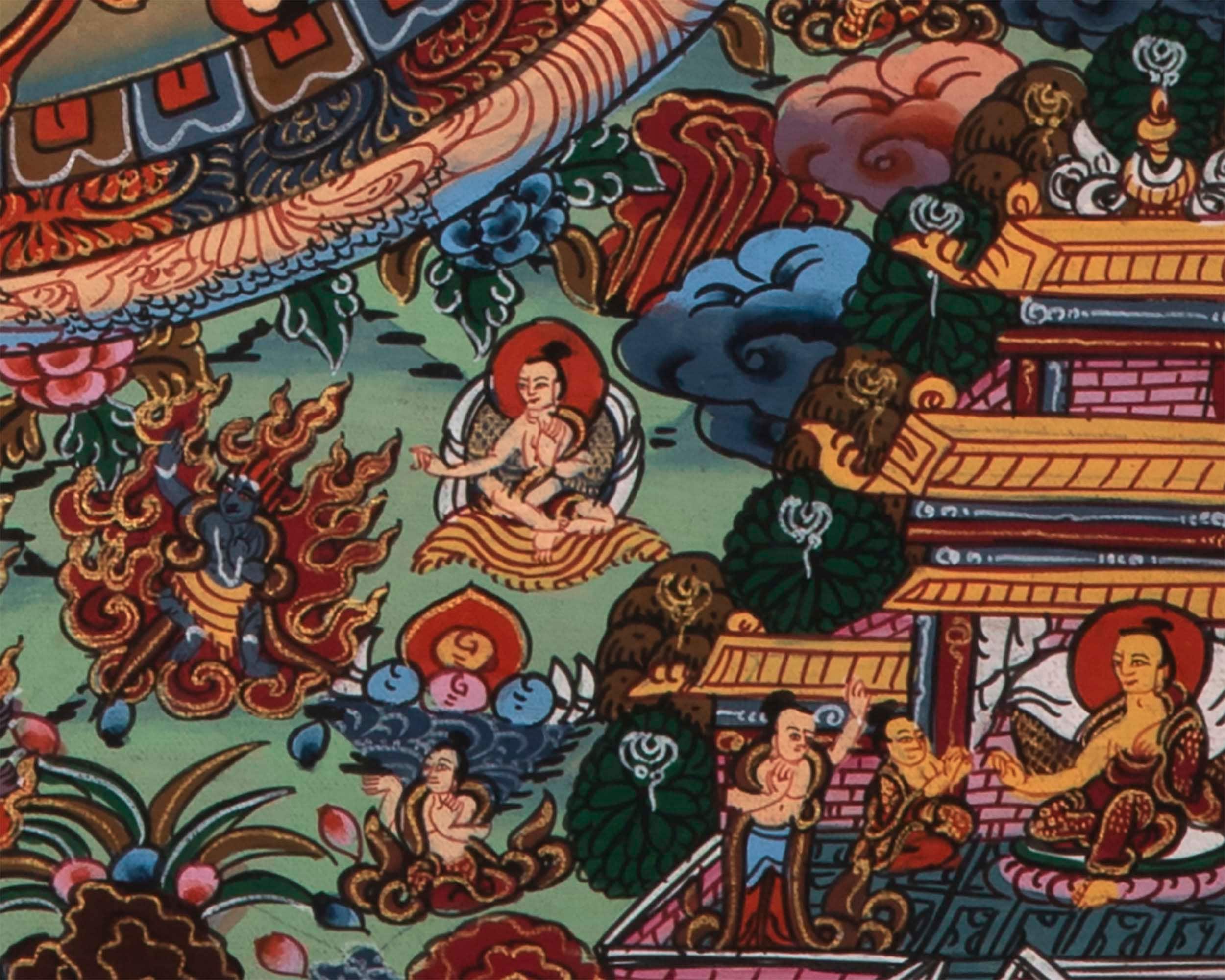 Gold Buddha Mandala Thangka | Original Hand Painted Small Sized Buddhist Thangka | Tibetan Wall Decoration Painting | 43x33 CMS