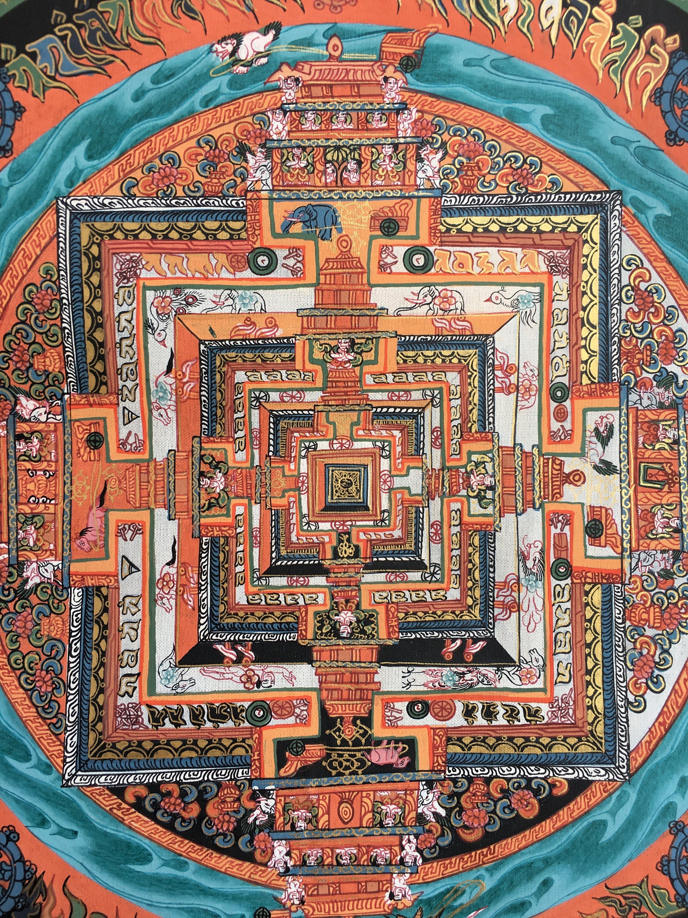 Hand Painted Kalchakra Mandala Art from Nepal | Tibetan Mandala Canvas Art