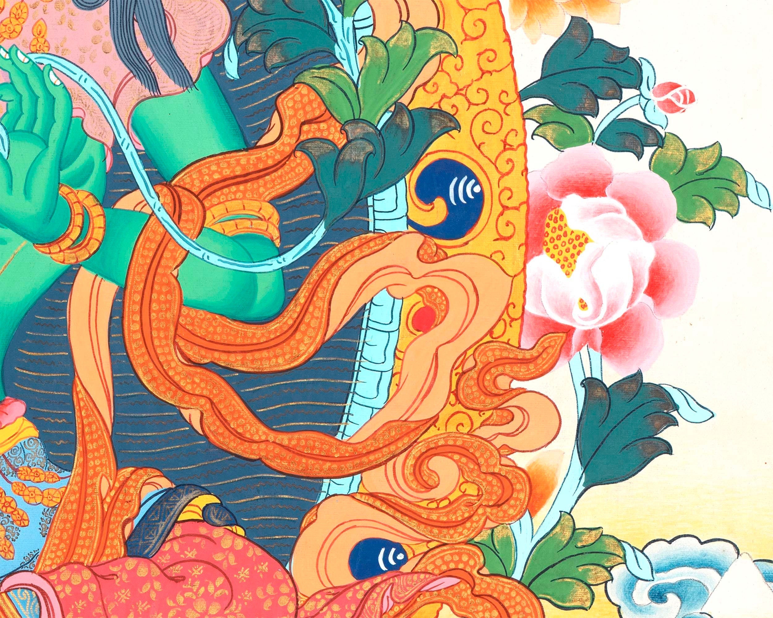 Mother Green Tara Thangka Painting | Wall Hanging Decoration | Religious Home Decor