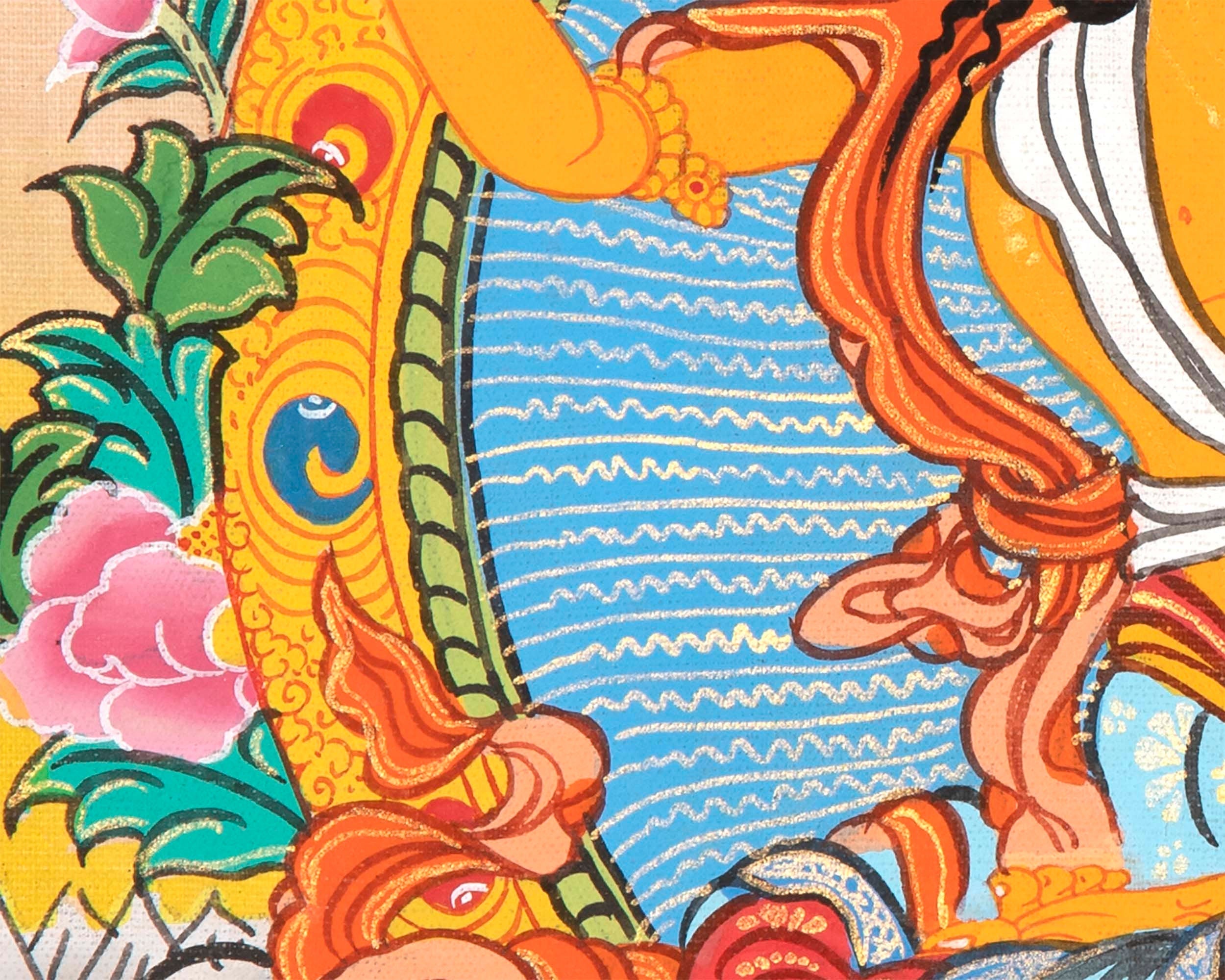 Manjushri Thangka Painting | Himalayan Buddhist Art | Buddhist Thangka Decor | Religious Gifts | Art Small for your Shrine And Home Decor