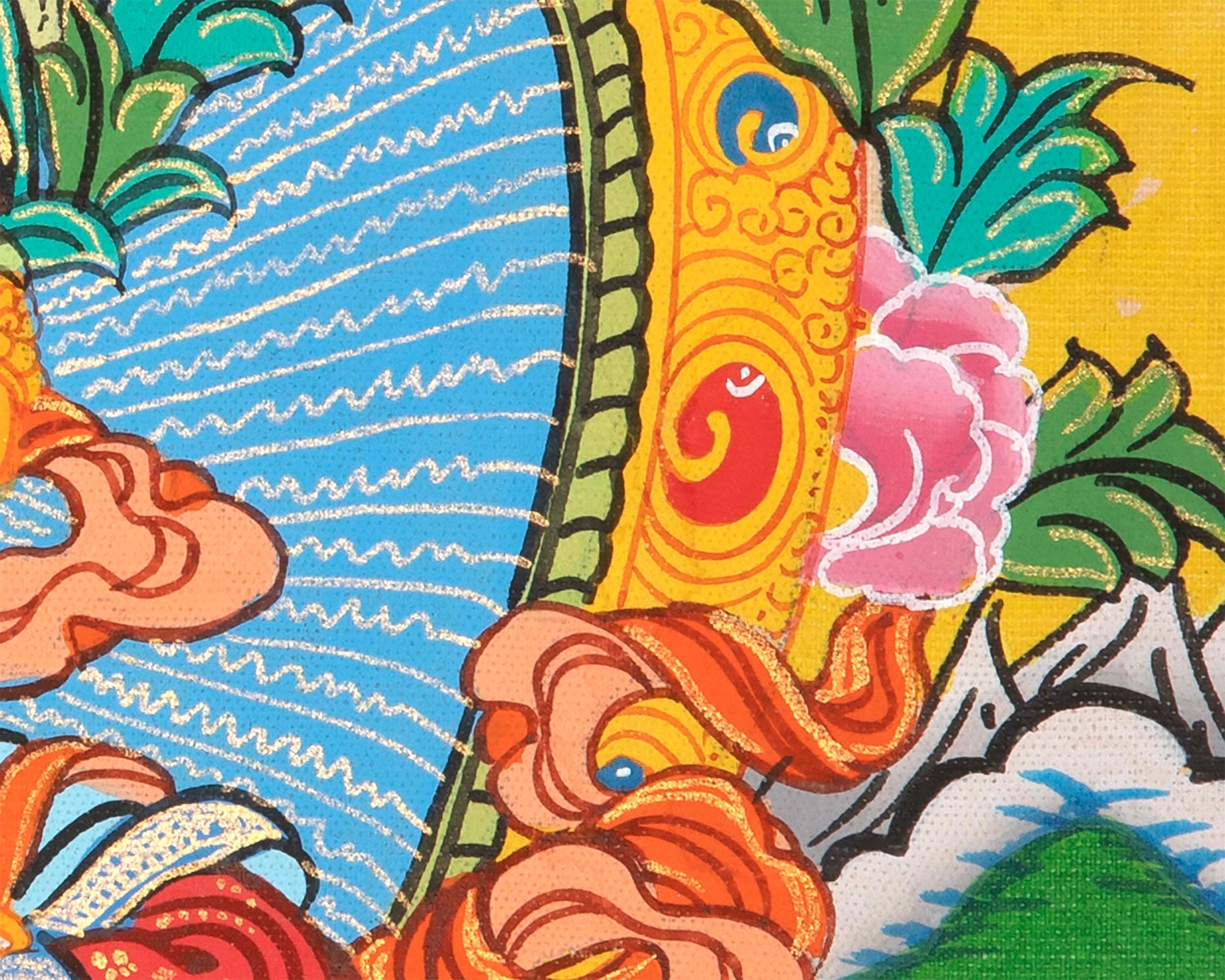 Manjushri Thangka Painting | Himalayan Buddhist Art | Buddhist Thangka Decor | Religious Gifts | Art Small for your Shrine And Home Decor