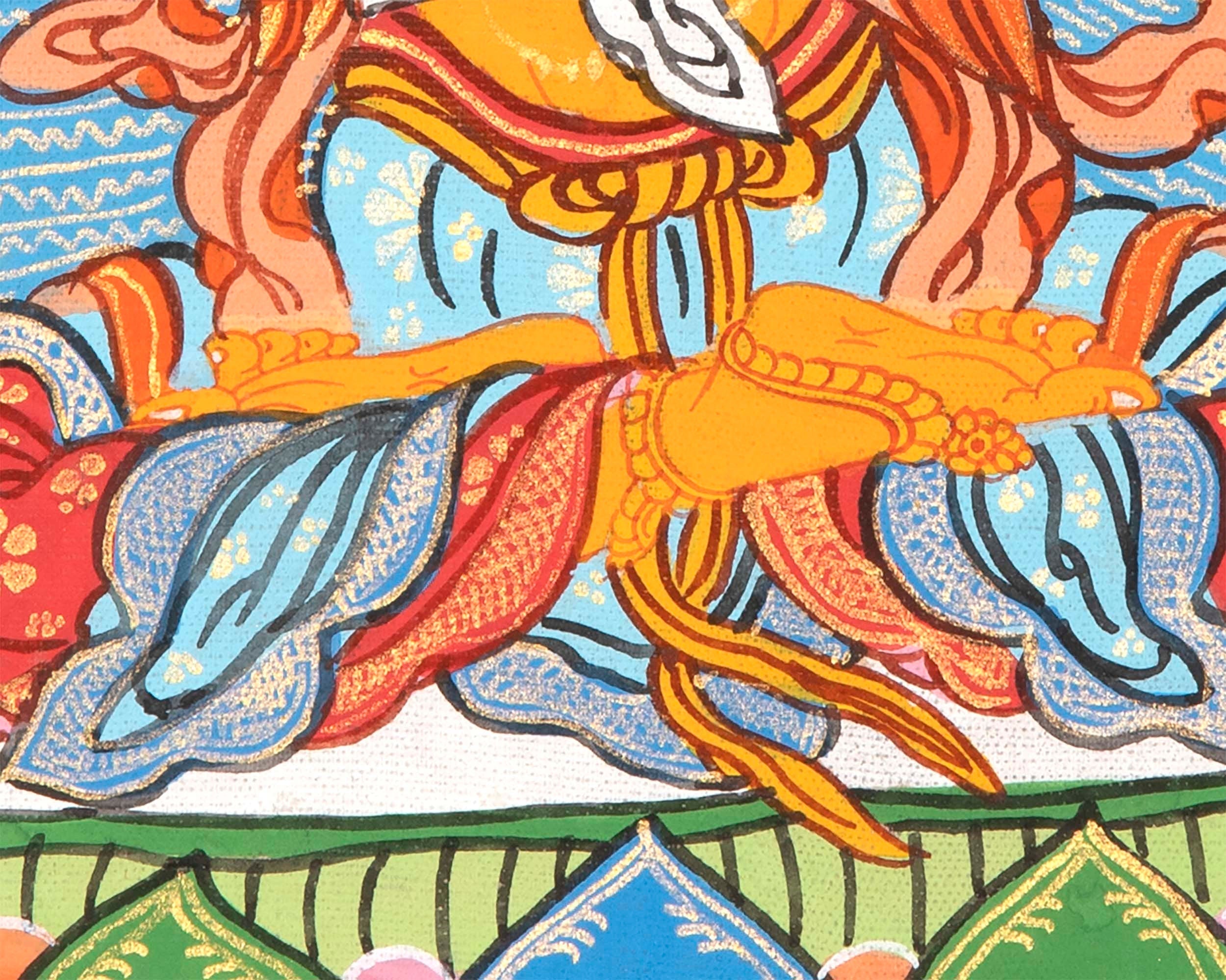 Manjushri Thangka Painting | Himalayan Buddhist Art | Buddhist Thangka Decor | Religious Gifts | Art Small for your Shrine And Home Decor