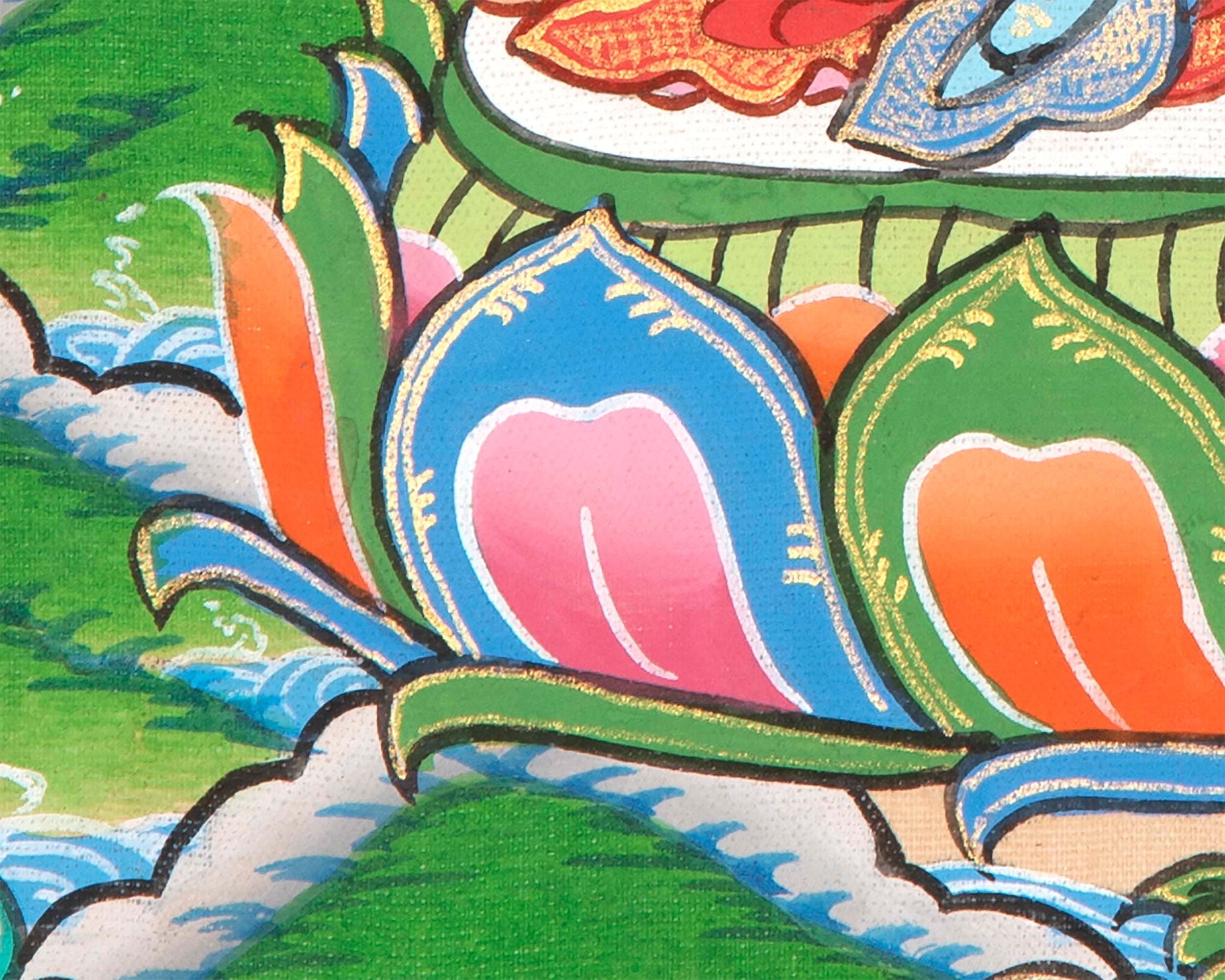 Manjushri Thangka Painting | Himalayan Buddhist Art | Buddhist Thangka Decor | Religious Gifts | Art Small for your Shrine And Home Decor