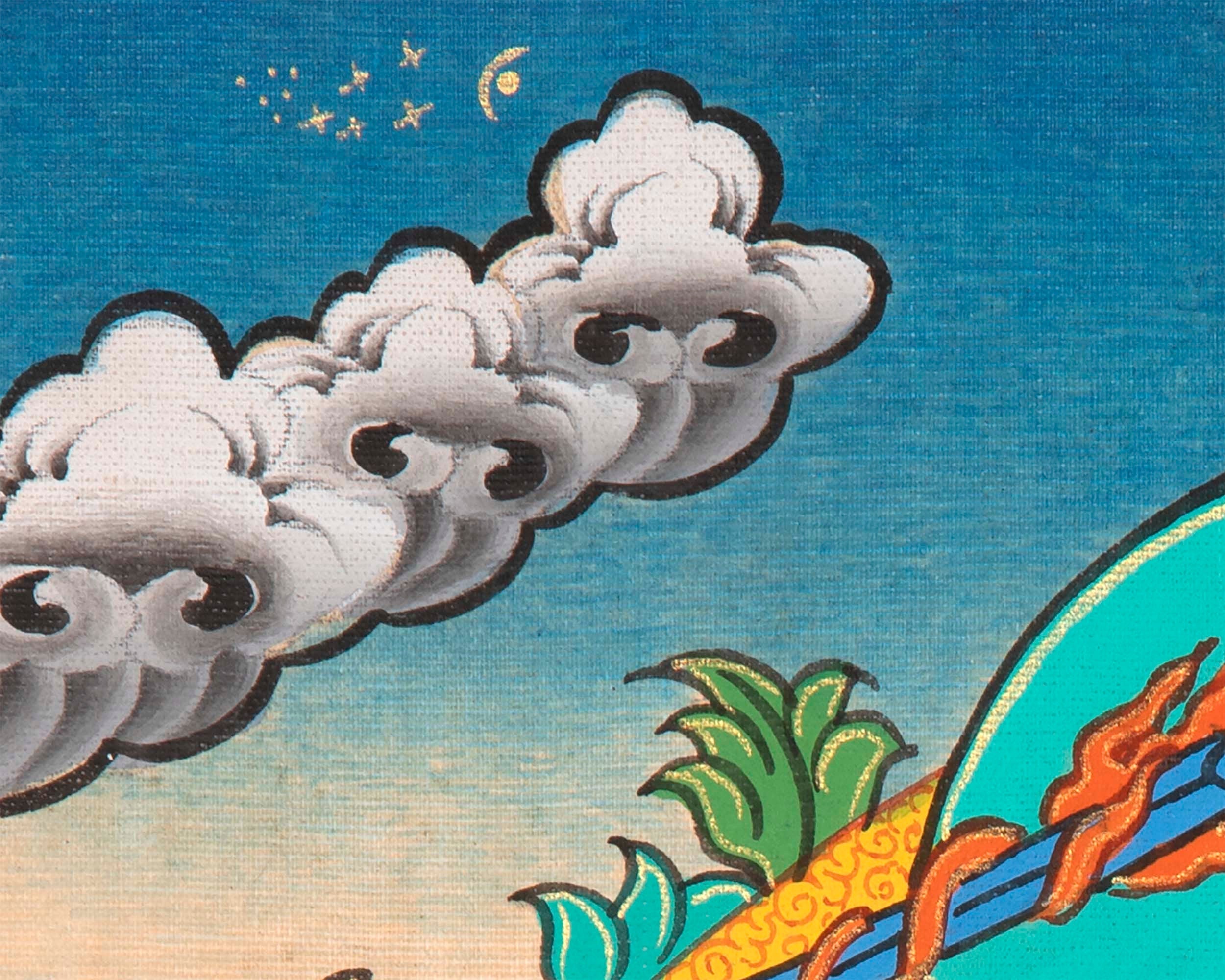 Manjushri Thangka Painting | Himalayan Buddhist Art | Buddhist Thangka Decor | Religious Gifts | Art Small for your Shrine And Home Decor