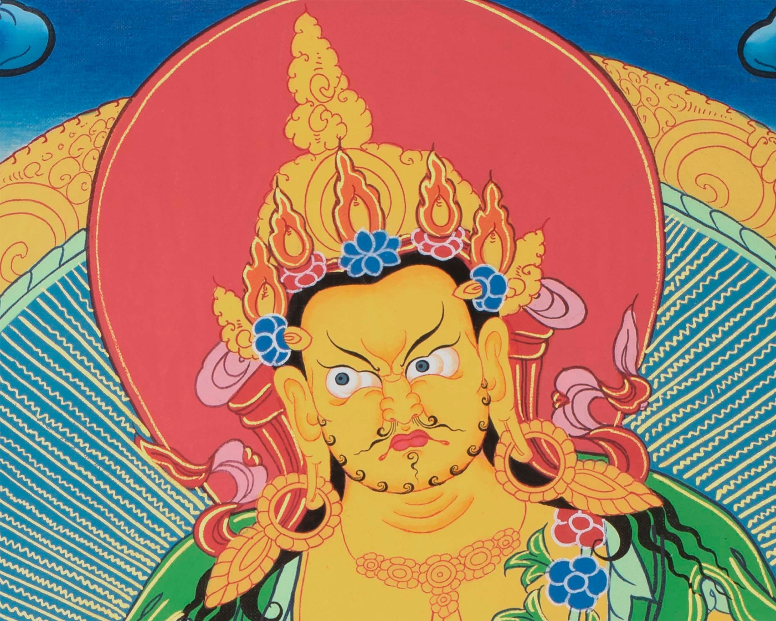 Tibetan Kubera Thangka | Dzambala Thangka Art | Original Hand Painted Wall Decor