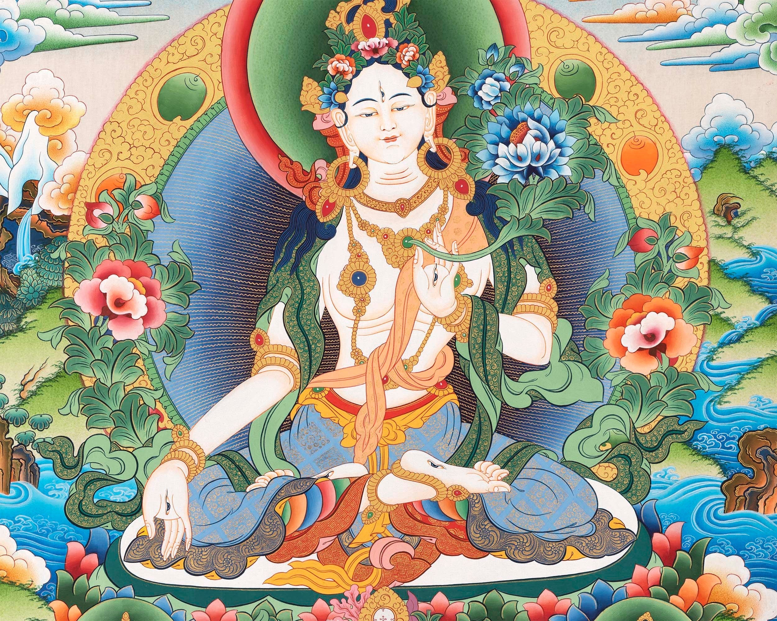 Bodhisattva with White Tara Thangka | Cotton Canvas Art