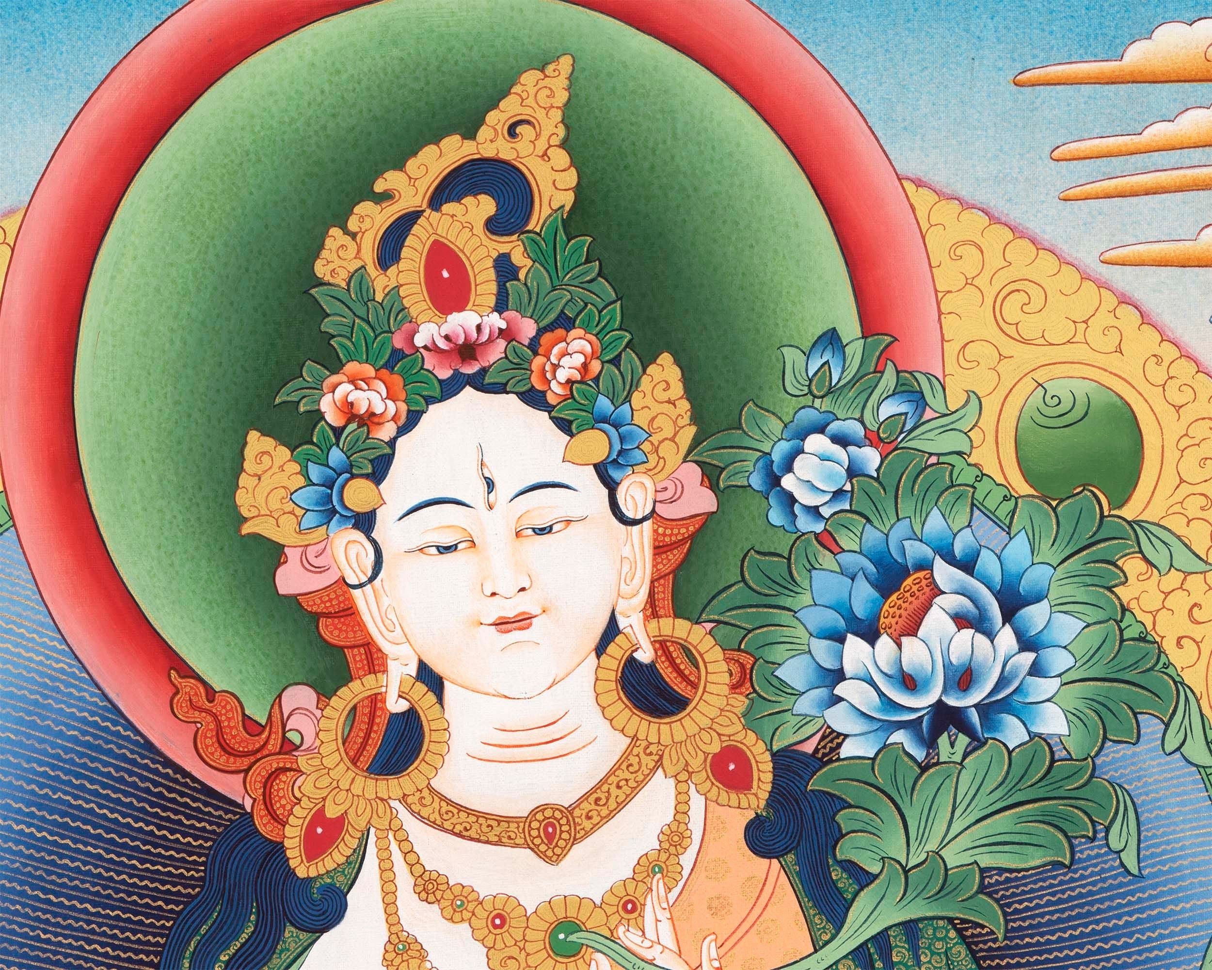 Bodhisattva with White Tara Thangka | Cotton Canvas Art