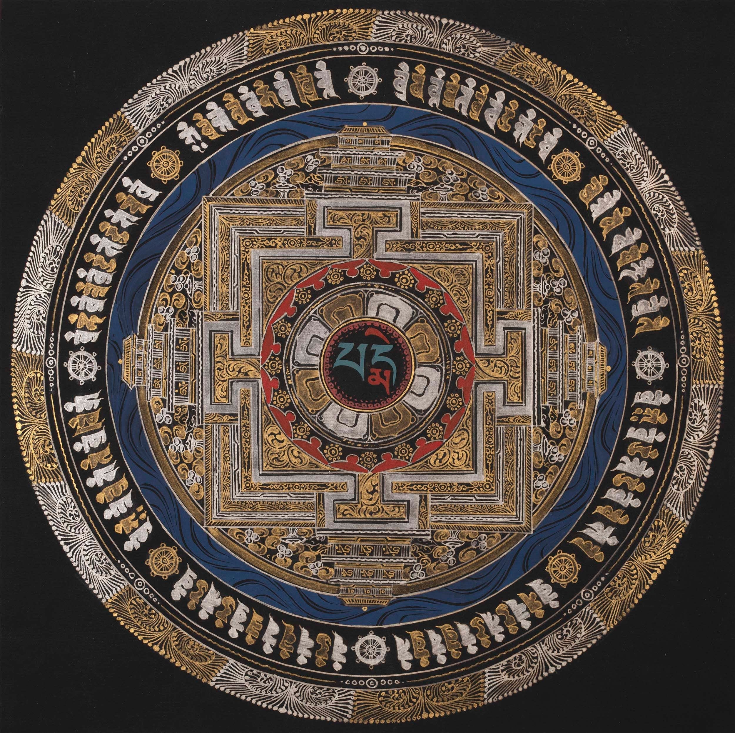 Mantra Mandala Handmade Painting | Om Mani Padme Hum Mantra mandala Thangka | Best Home Decor