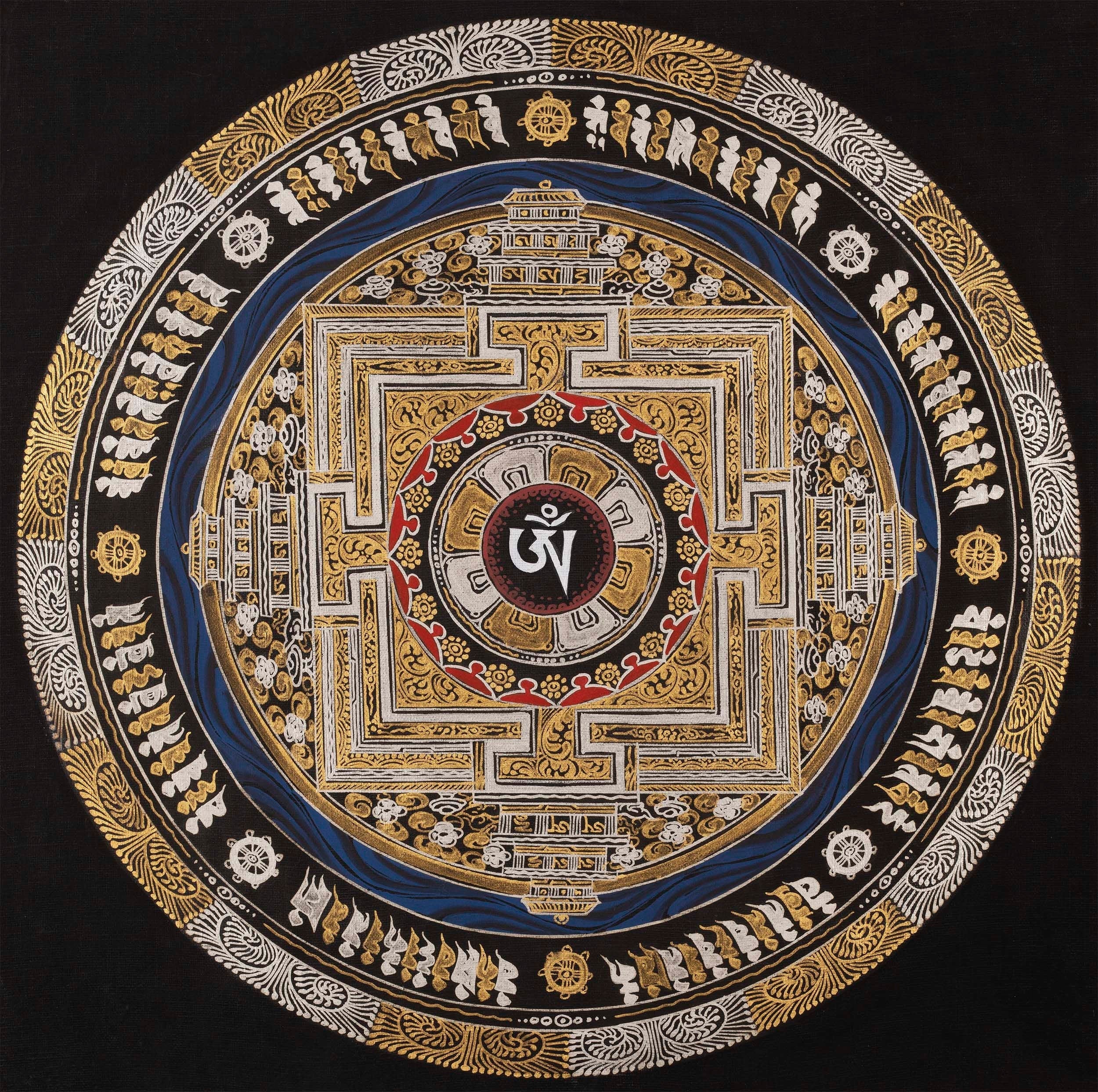 Mantra Mandala Handmade Painting | Om Mani Padme Hum Mantra mandala Thangka | Best Home Decor