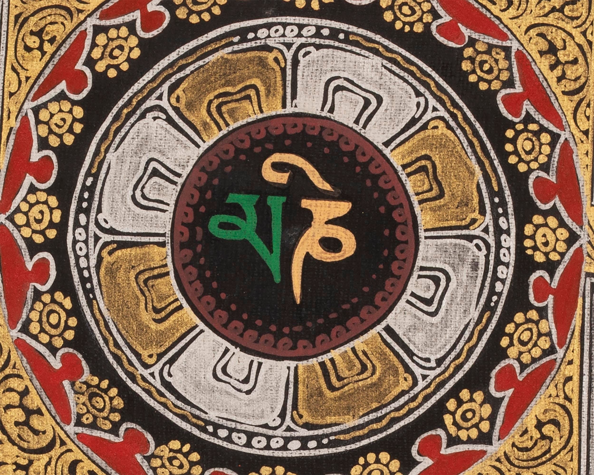 Mantra Mandala Handmade Painting | Om Mani Padme Hum Mantra mandala Thangka | Best Home Decor