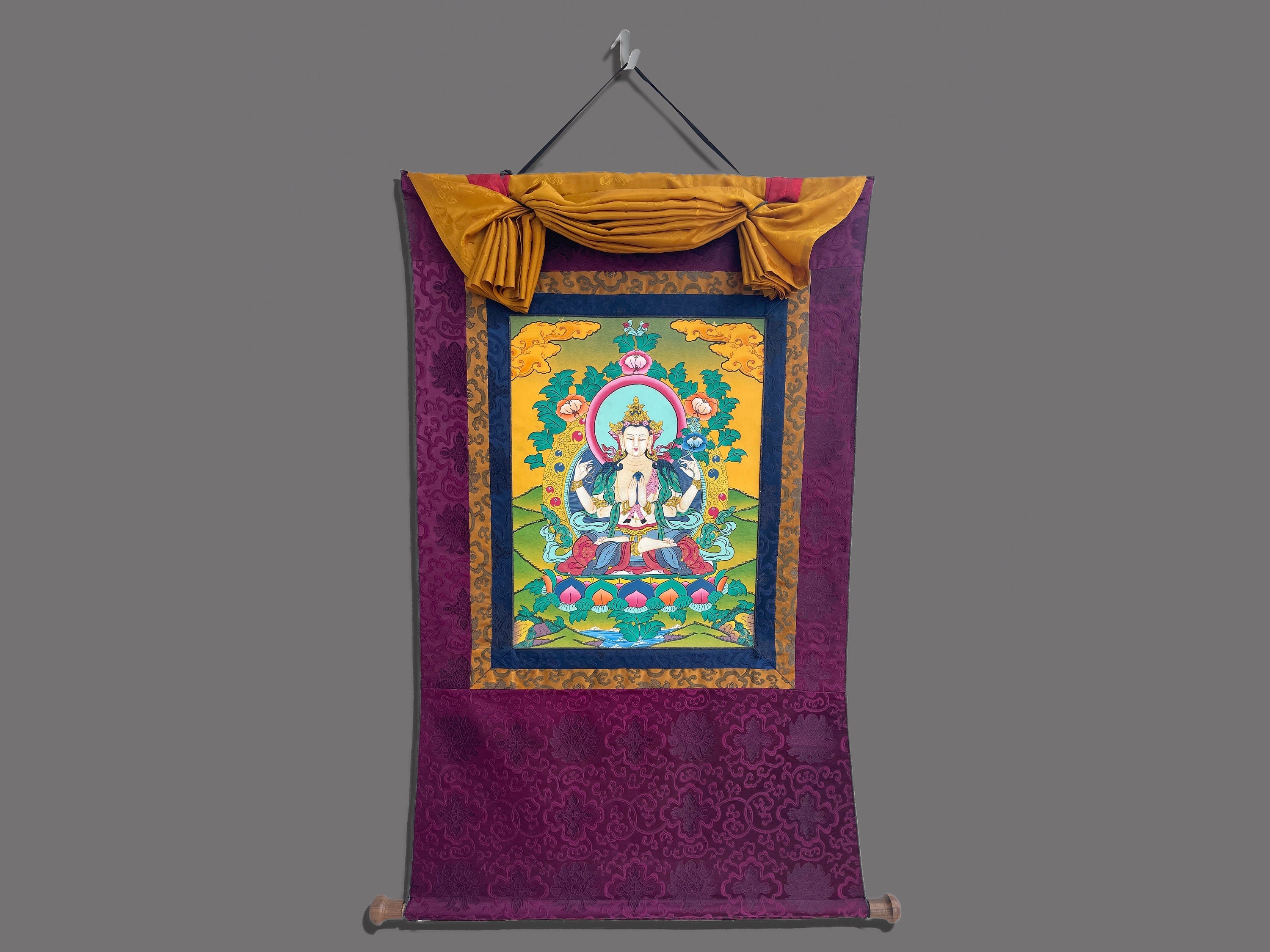 Hand-painted Chengrezig Thangka | Eternal Loving and Kindness