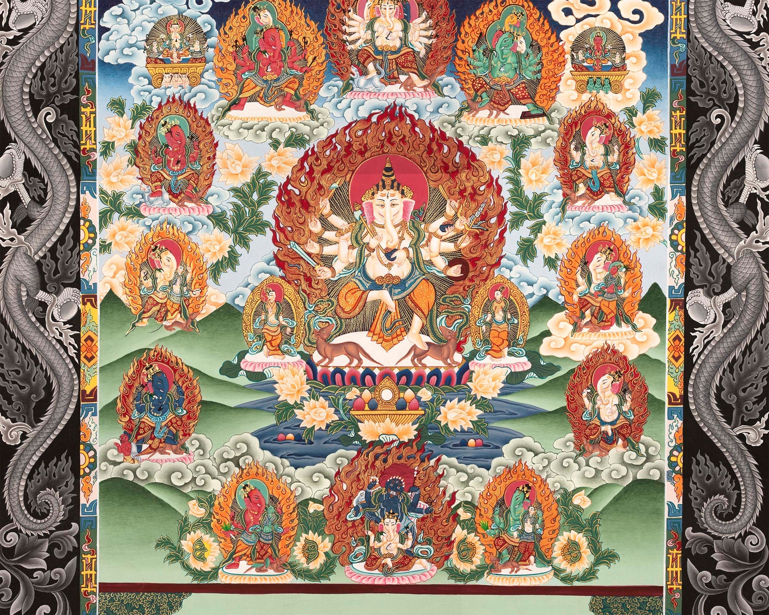 Ganesh Painting | Paubha Art Hand Painted Thangka | Tibetan Religious Art