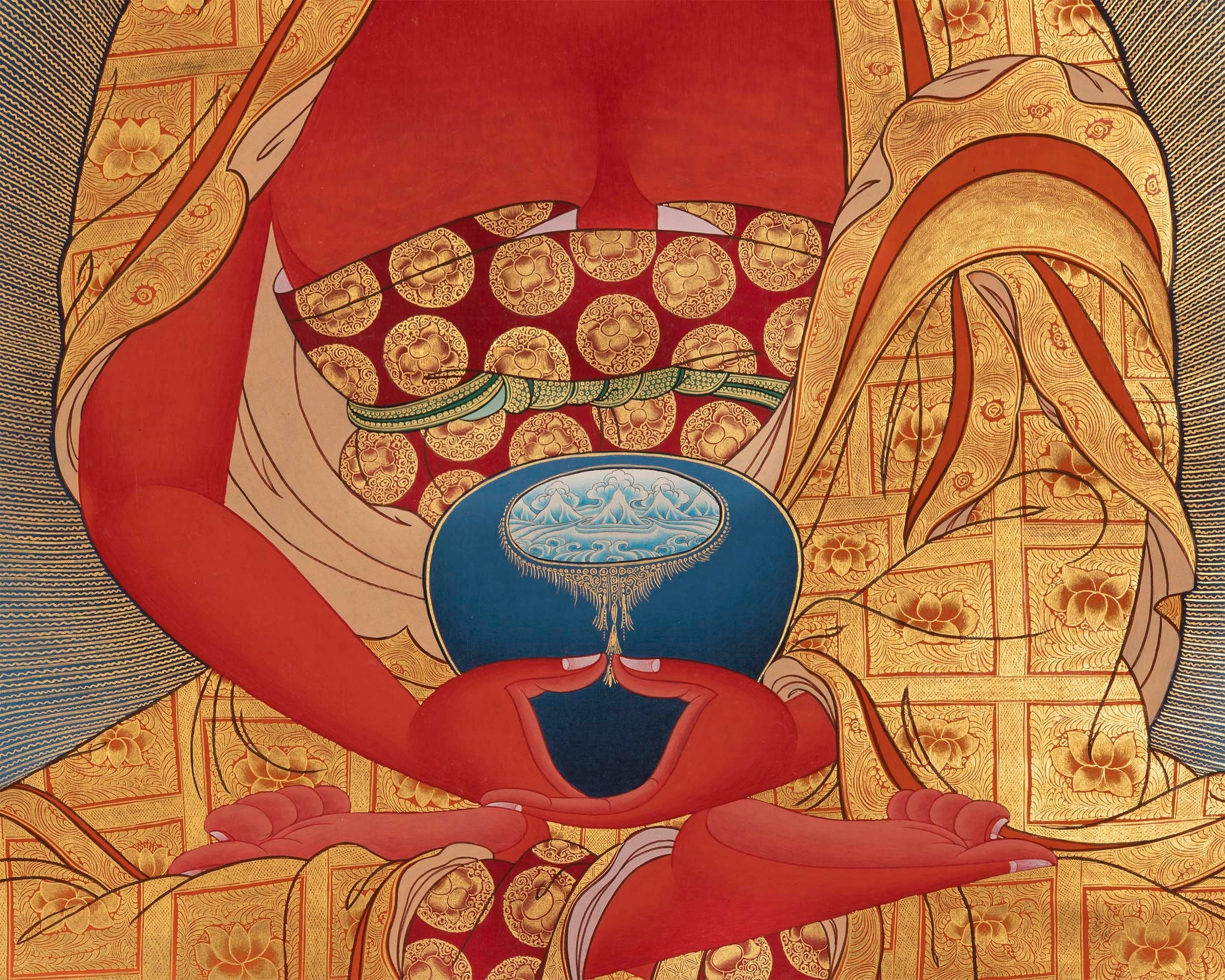 Red Amitabha Buddha Original Hand-Painted Thangka | Wall Hanging For Peace And Harmony | Mindfulness Meditation Practice Tool