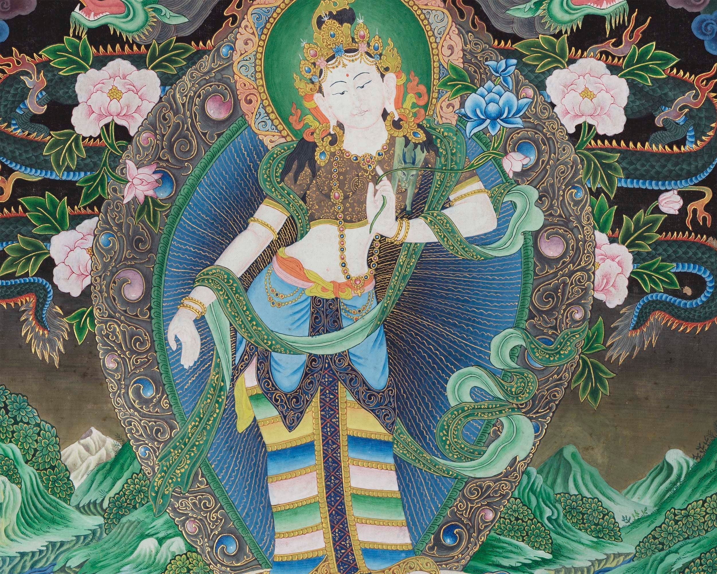 Padmapani Lokeshvara Tibetan Thangka | Paubha Art Meditation