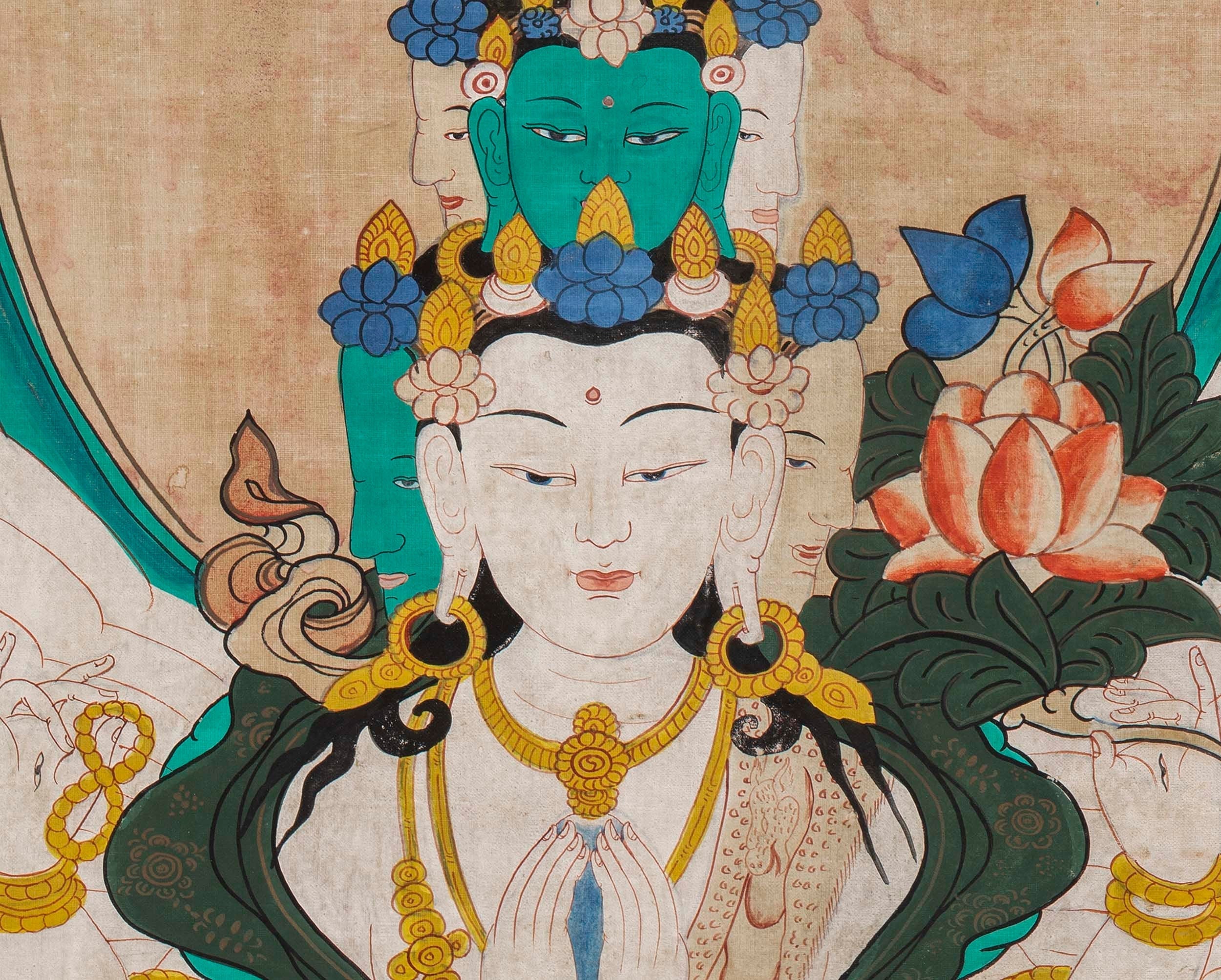 1000 Armed Avalokiteshvara | Old Antique Meditation Canvas Art
