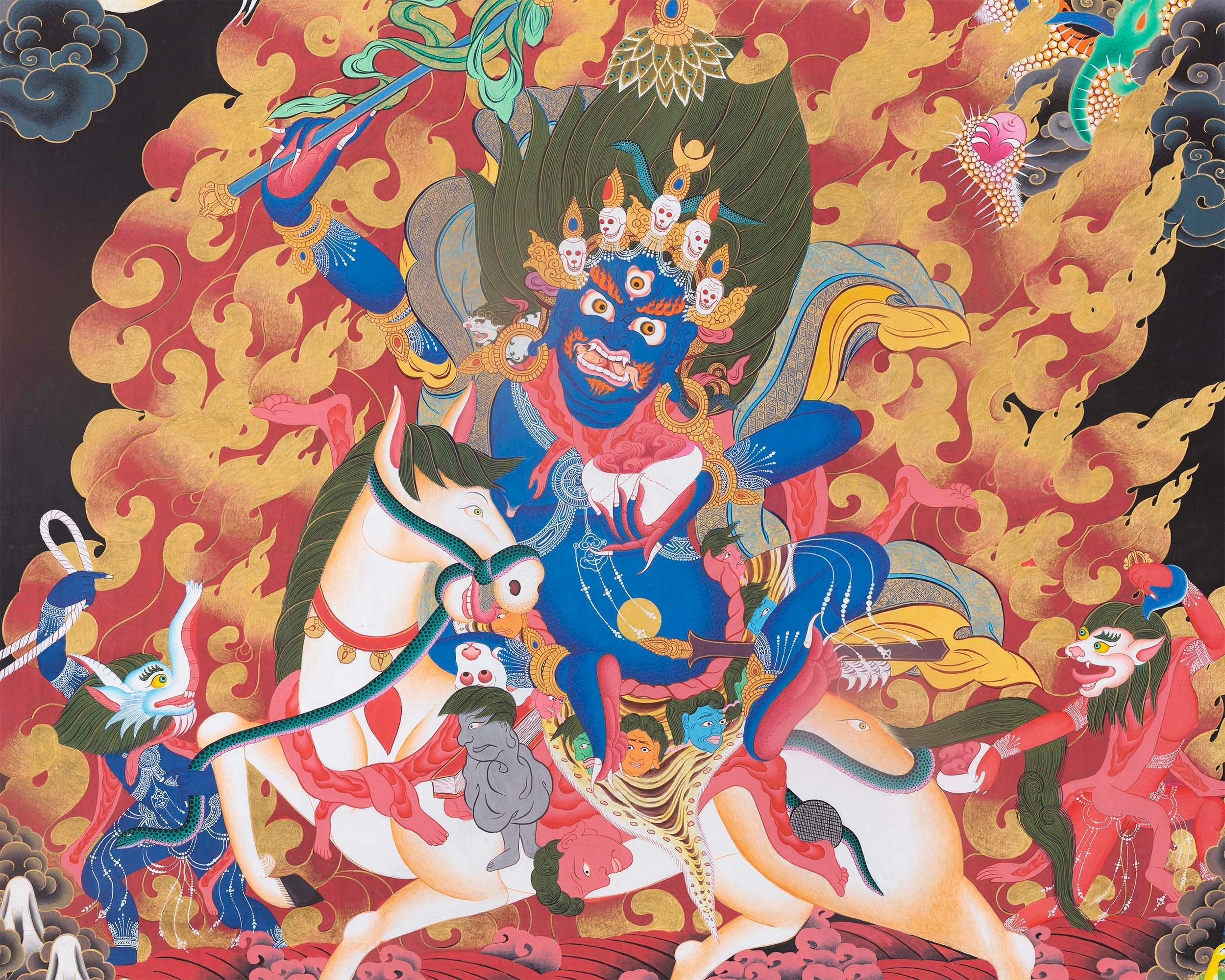 Palden Lhamo Original Hand-Painted Buddhist Thangka | Wall Decoration Painting