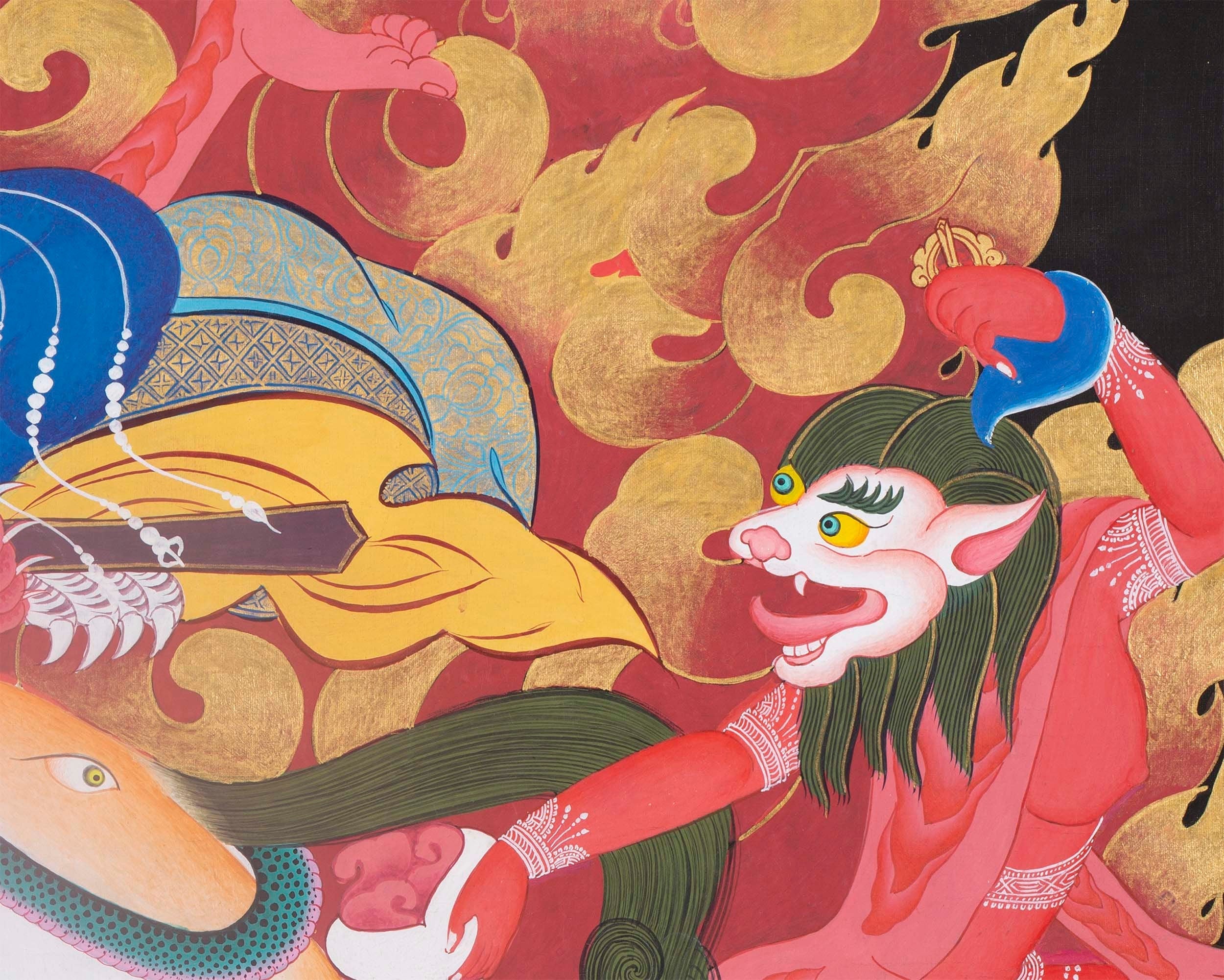 Palden Lhamo Original Hand-Painted Buddhist Thangka | Wall Decoration Painting