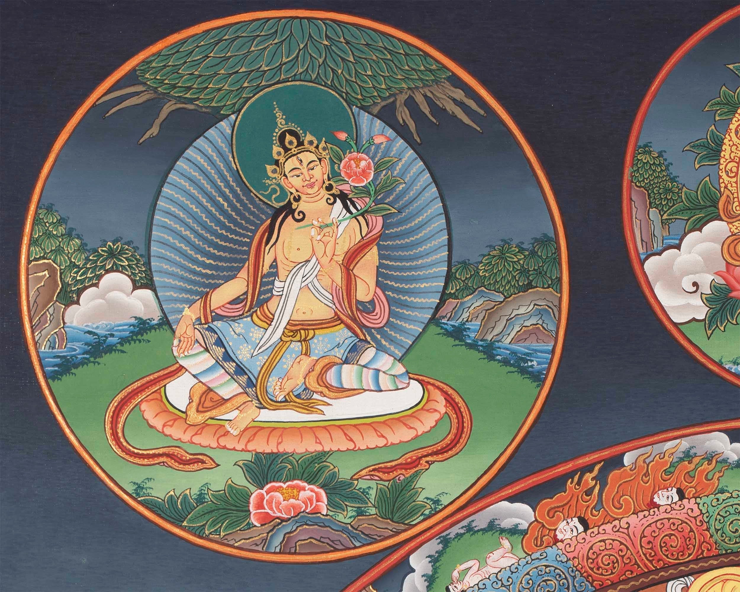 Round Buddhist Mandala Painting | Vintage Thanka for Meditation